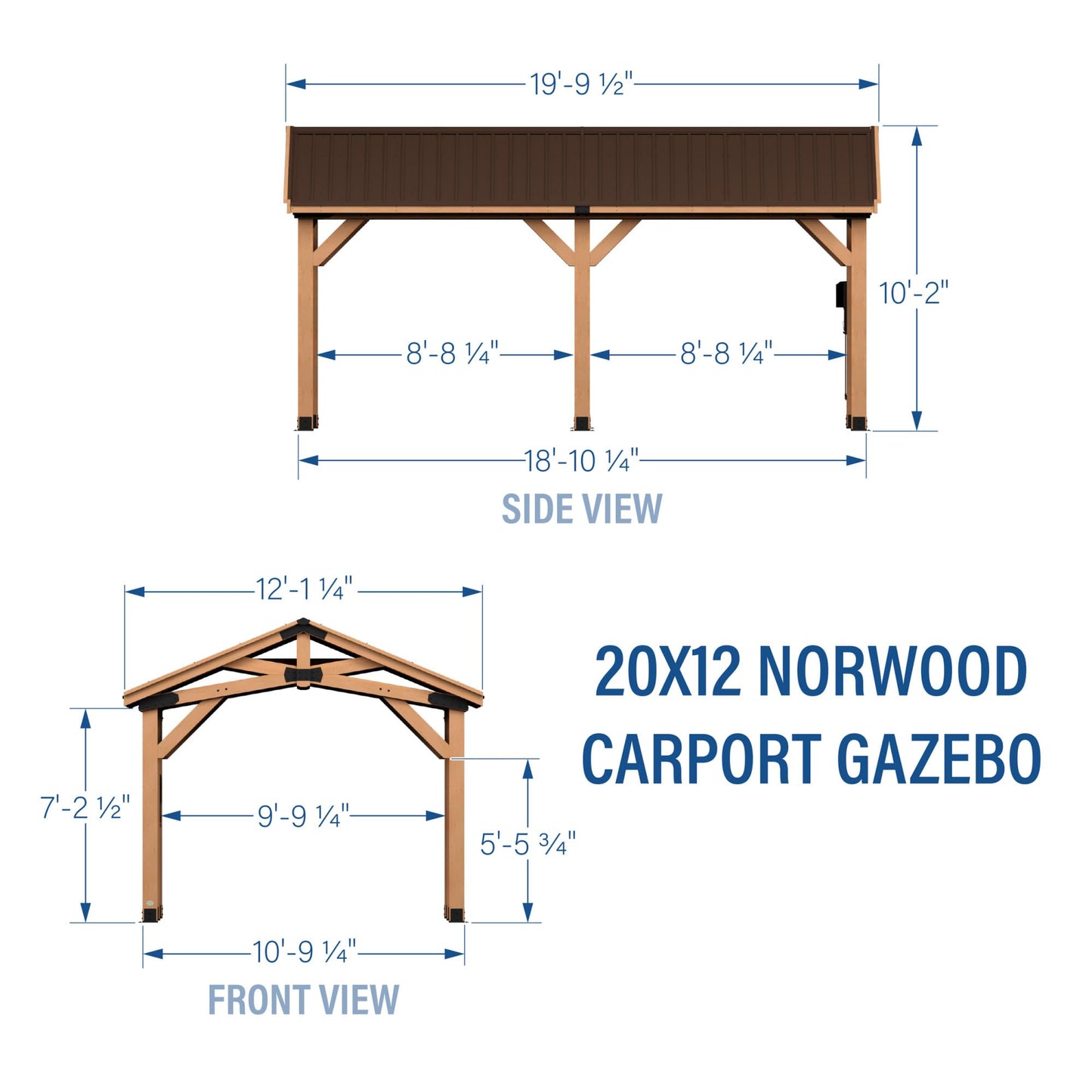 Backyard Discovery Norwood 20 ft. x 12 ft. All Cedar Wooden Carport Pavilion Gazebo with Hard Top Steel Roof