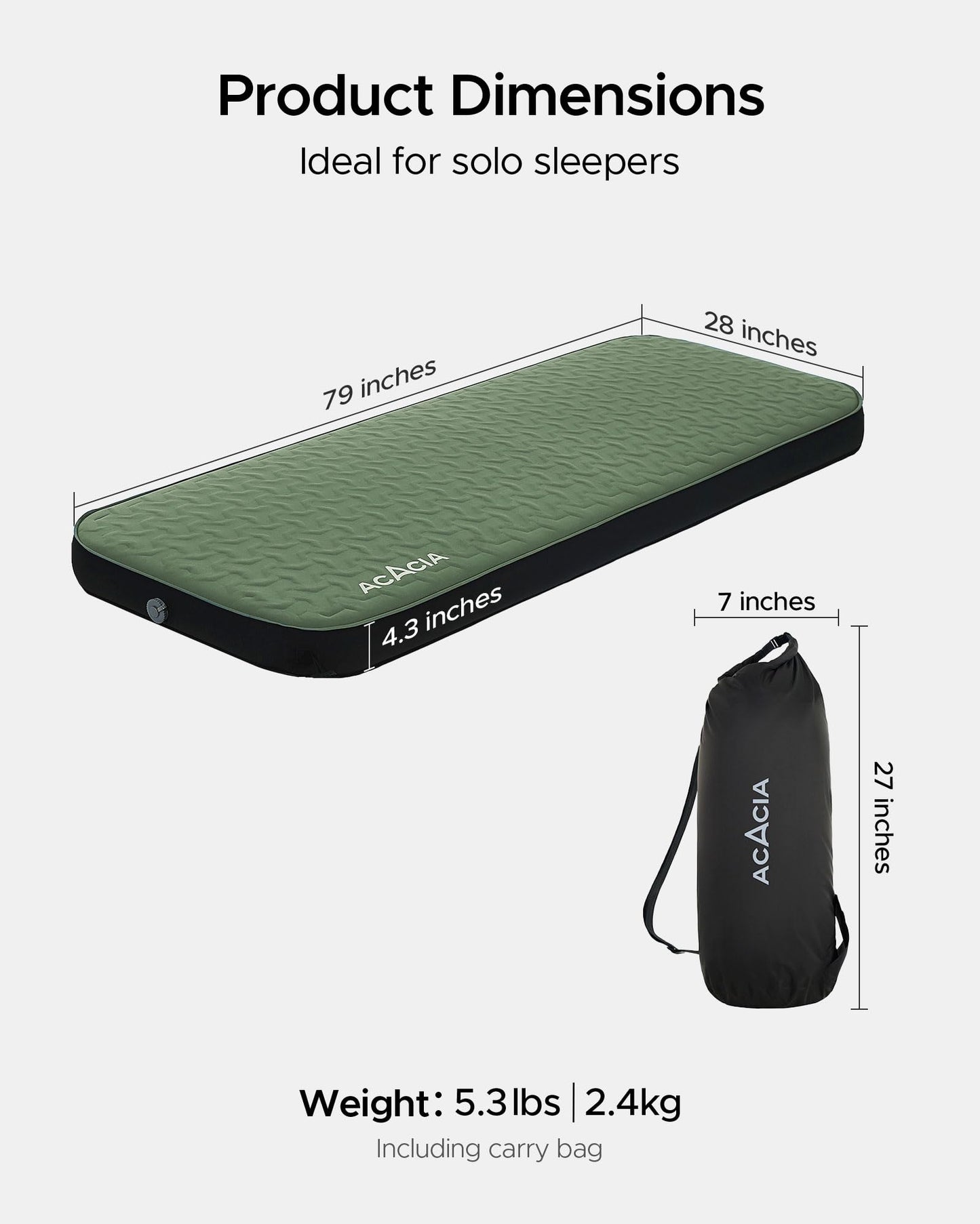 Acacia 4.3" Thick Self Inflating Sleeping Pad with Foam | Innovative Y-Shaped Telescopic Structure | Ultraportable Camping Mattress | Outdoor Compact Air Mat for Tent Car | Single