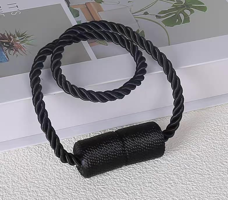 2 Pack Magnetic Curtain Tiebacks Modern Handmade Rope Curtain Tie Backs Decorative Drapes Holdbacks for Home Outdoor Bedroom Decorative Curtain (Black)