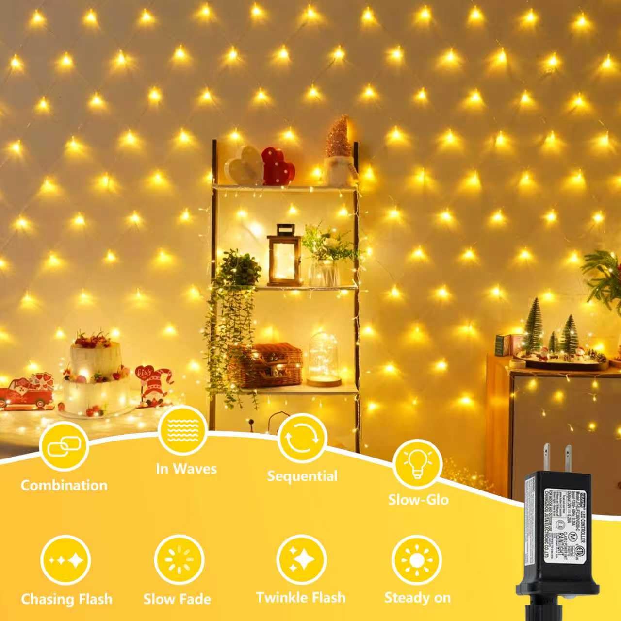 YEGUO Net Lights Outdoor Mesh Lights, 12ft x 5ft 360 LED Warm White Valentines Light Outdoor Waterproof, 8 Modes Connectable Clear Wire Christmas Bush Light Plug in