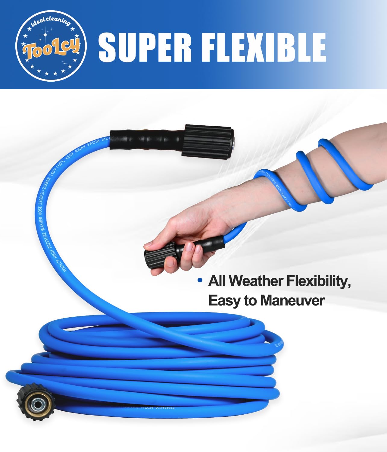 TOOLCY Pressure Washer Gun and Hose Kit, 50ft Kink Resistant Power Washer Hose and Gun with 5 Nozzle, 3/8" Swivel Quick Connector & M22-14mm Plug, Compatible with Simpson, Craftsman, Ryobi
