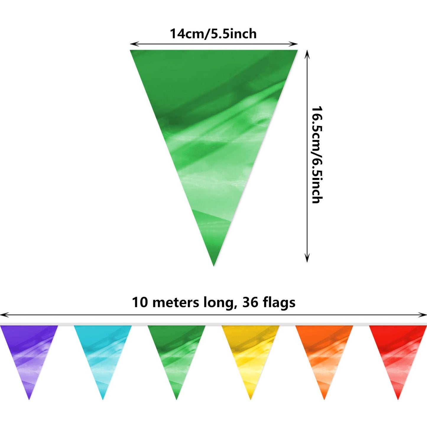 4P Rainbow Party Decorations - Metallic Fabric Triangle Pennant Banner Flags - Indoor/Outdoor Bunting Garland for Birthday, Wedding, Graduation & Theme Parties