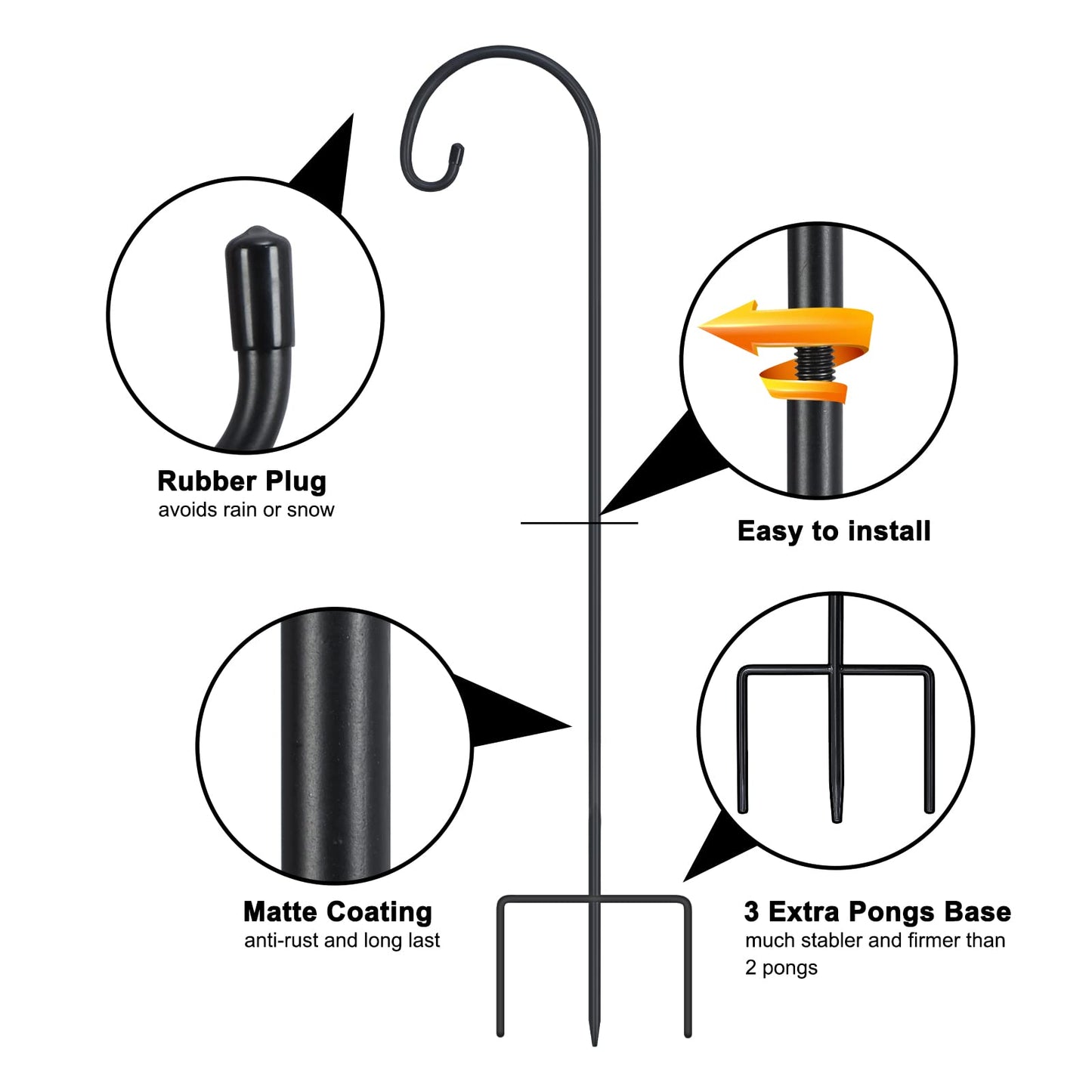 FEED GARDEN Adjustable 32 Inch Shepherd Hooks Rust Resistant Steel Shepard Hooks for Outdoor Hanging Lanterns, Bird Feeders, Solar Lights, Weddings Decor 8 Pack