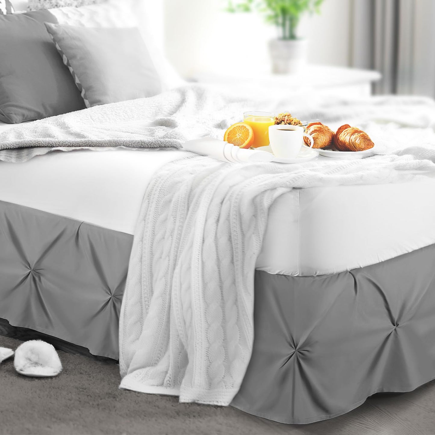Nestl Dark Grey Bed Skirt Queen Size, Pinch Pleat Queen Bed Skirt, 14" Inch Drop Queen Bedskirt, Hotel Quality Gray Bed Skirts Premium Microfiber Bedskirt for Queen Bed, Dark Grey Bed Skirts
