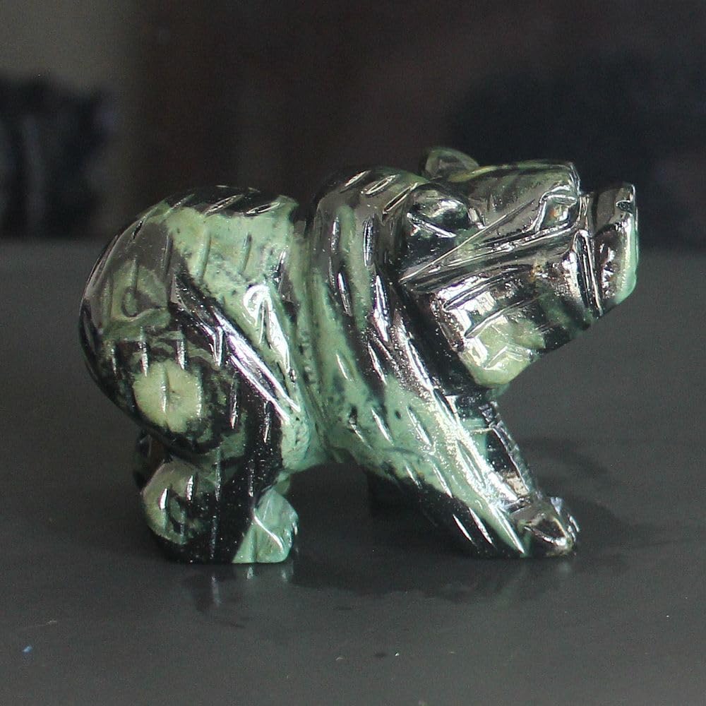 HLbshi Hand Carved Gemstone Crystal Bear Figurine Animal Statue Carving Office Home Decor Collections 2'' (kambaba Jasper)