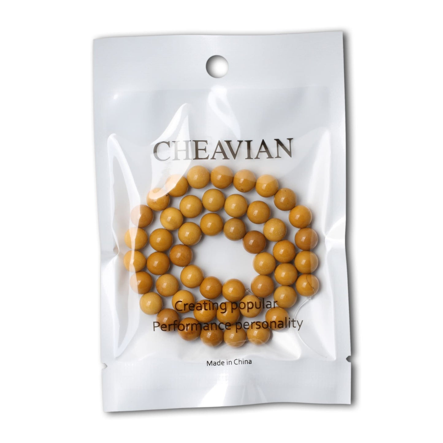 CHEAVIAN 45PCS 8mm Natural Yellow Moonkaite Jasper Gemstone Smooth Surface Round Loose Beads for Jewelry Making 1 String 15 Inches