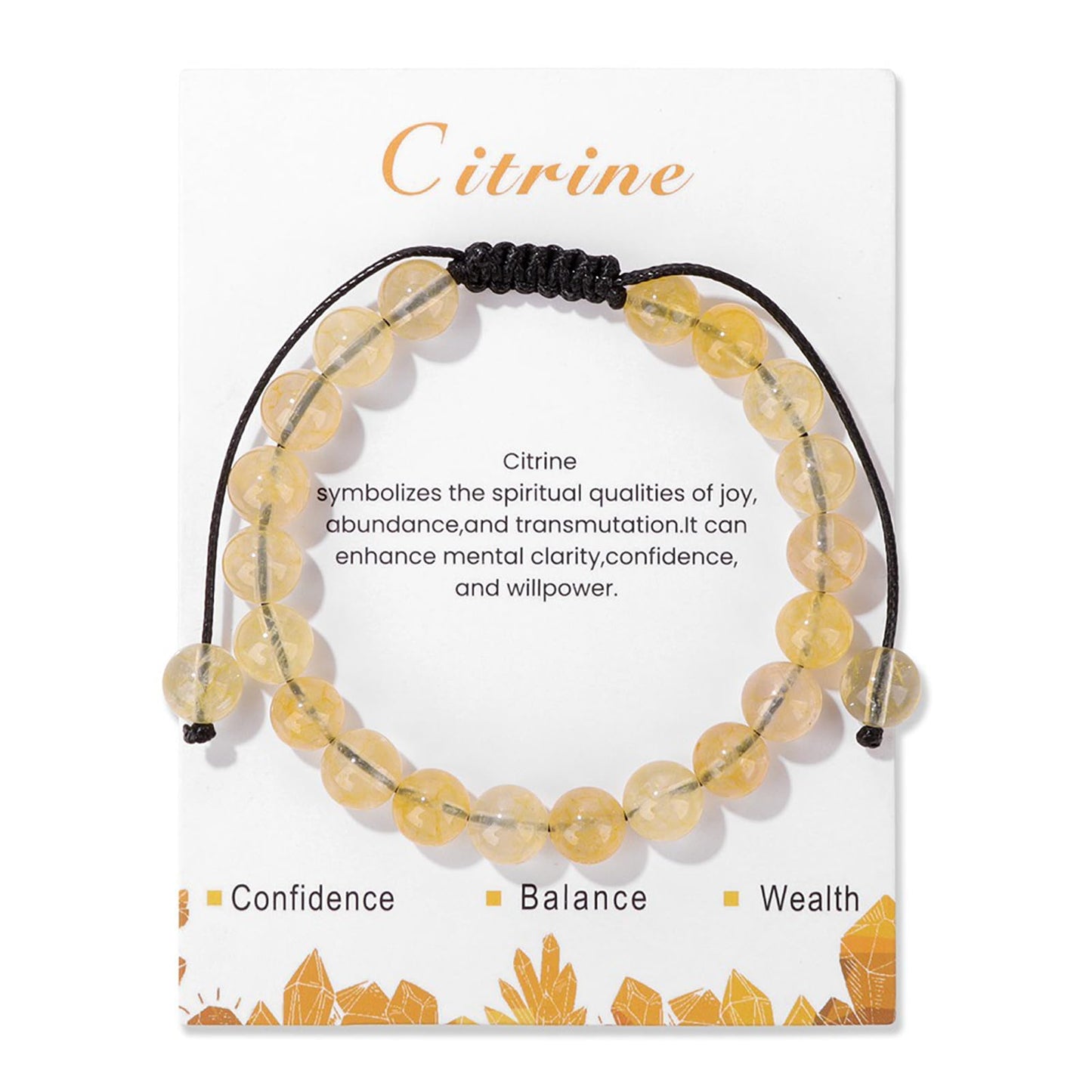 Citrine Bracelet for Women 8mm Handmade Adjustable Citrine Crystal Bracelet Natural Stone Citrine Beaded Bracelet Healing Crystal Bracelets Citrine Jewelry for Women