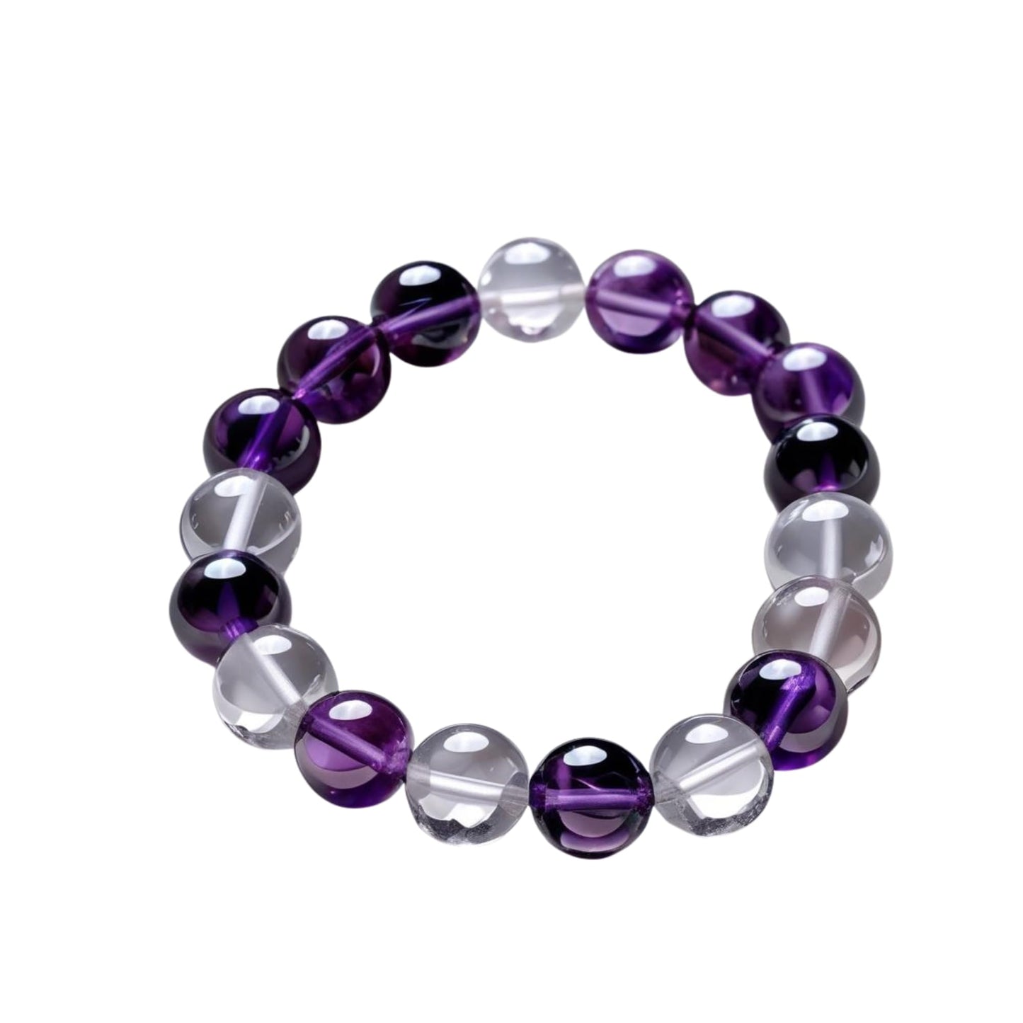 BHAVYAASHI Amethyst & Clear Quartz Bracelet for Women & Men – Natural Healing Crystal Bead Stretch Bracelet, Energy Stone for Protection, Chakra Balance, Meditation, Manifestation & Spiritual Gift