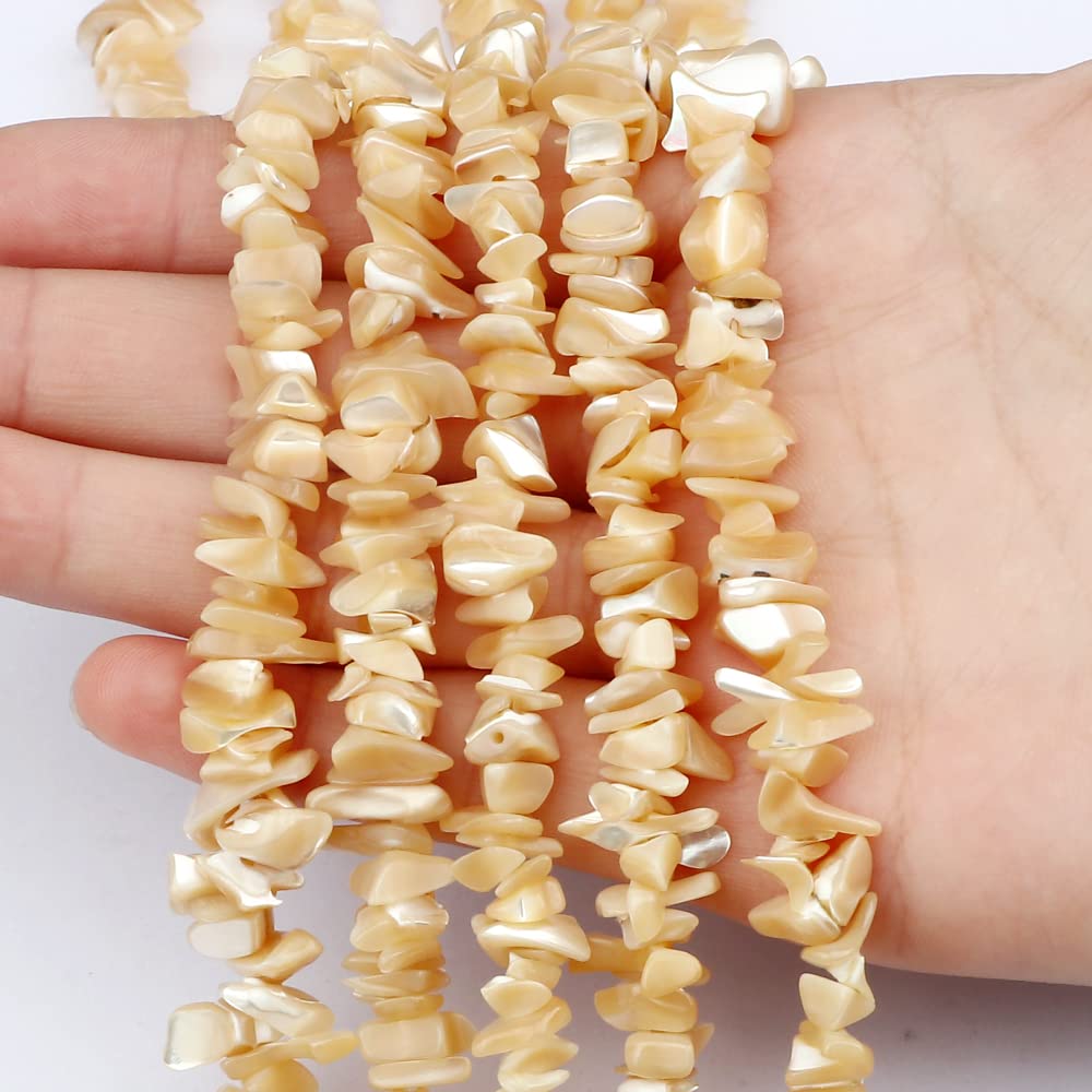 HAAMIIQII 5-8mm Natural Brown Mother of Pearl Shell Chips Irregular Chip Stone Loose Gemstone Beads Energy Healing Beads for Jewelry Making Strand 30 Inch