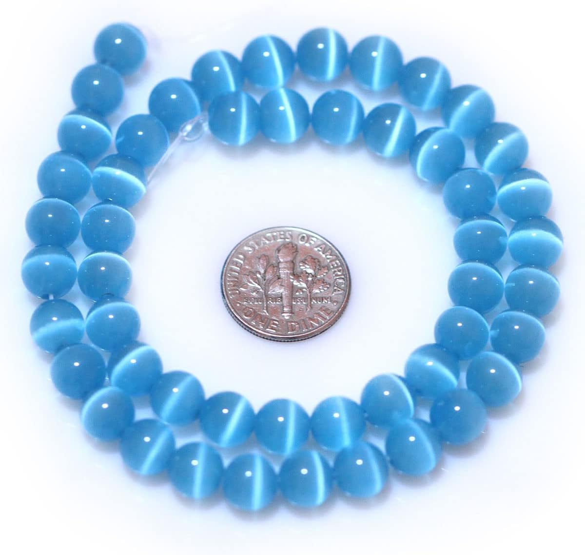 HAAMIIQII 45pcs 8mm Sky Blue Cat Eye Beads Round Loose Gemstone Beads for Jewelry Making Strand 15 Inch