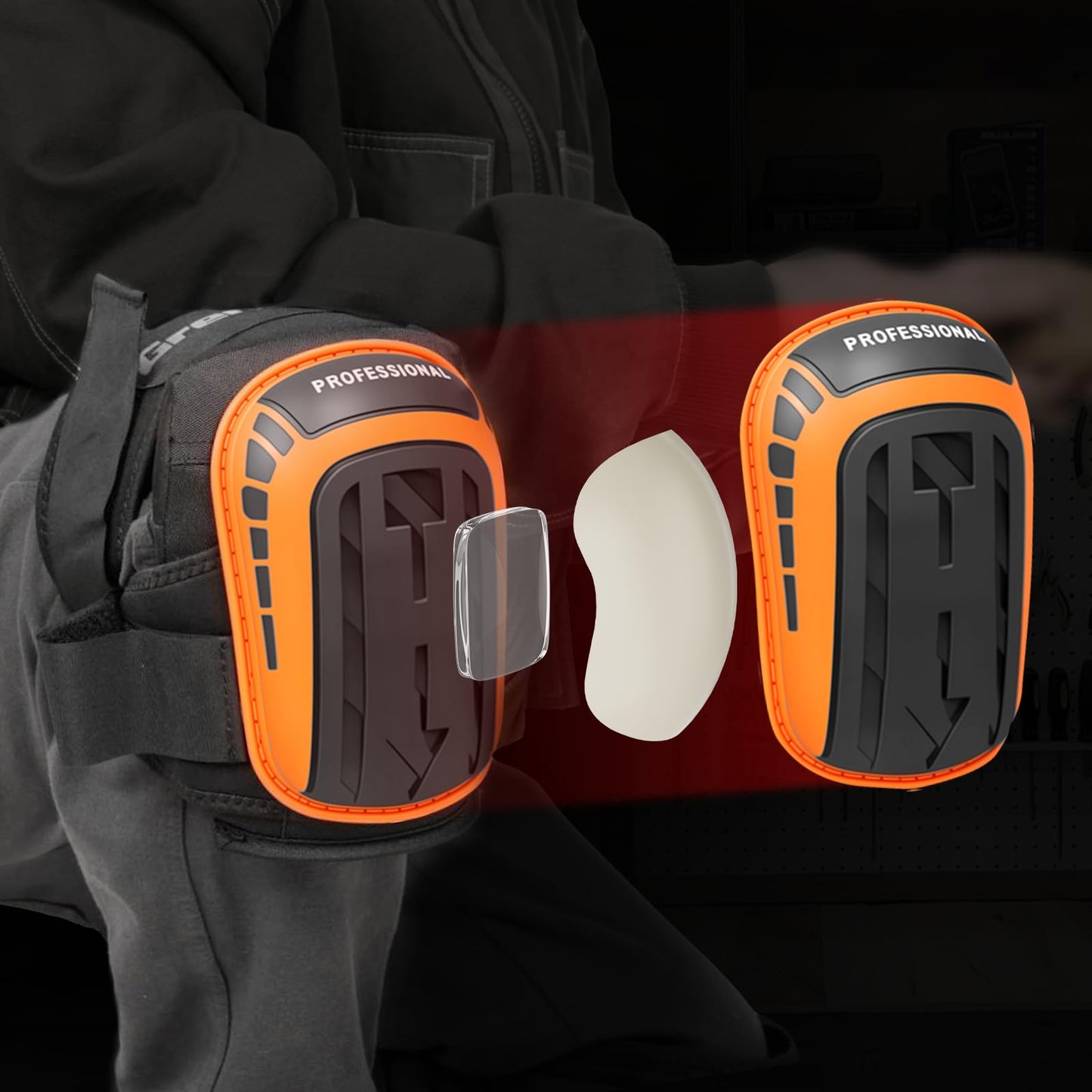 GRENPRO Professional Knee Pads for Work,Heavy Duty Thick Foam Knee Pads Tools,Knee Pad with Soft Gel Cushion for Construction,Work,Flooring,Gardening,Cleaning,Tiling,Orange
