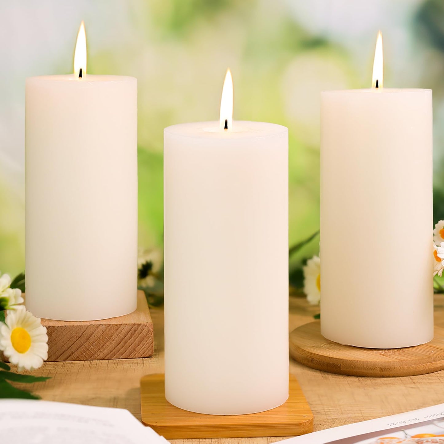 2.8x6 Inch Soy White Pillar Candles 255 Hours Long Burning Natural Unscented Non-Toxic White Soy Wax Candle Handmade Smokeless Soybean Pillar Candle for Wedding Table Home, 3 Pack