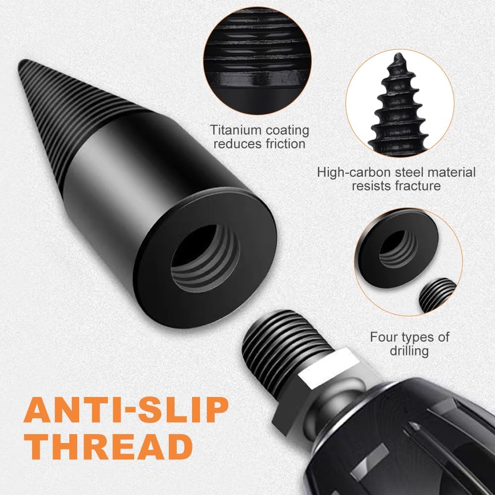 6 Pcs Wood Splitter Drill Bits, 50mm+32mm Firewood Log Splitter, Heavy Duty Electric Drill Screw Cone Driver Removable, Detachable Wood Splitting Wedge Tool
