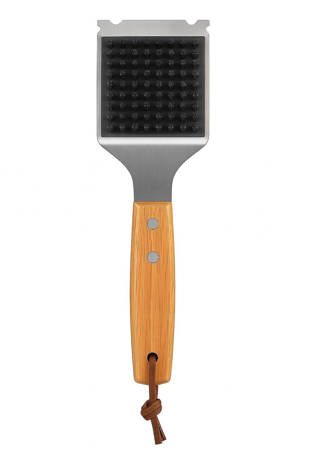 Blue Smoke Grill Brush and Scraper – Heavy Duty BBQ Cleaner with Stainless Steel Bristles, Solid Wooden Handle & Leather Strap – Barbecue Cleaning Tool for Gas, Charcoal, Smoker & Grill Grates