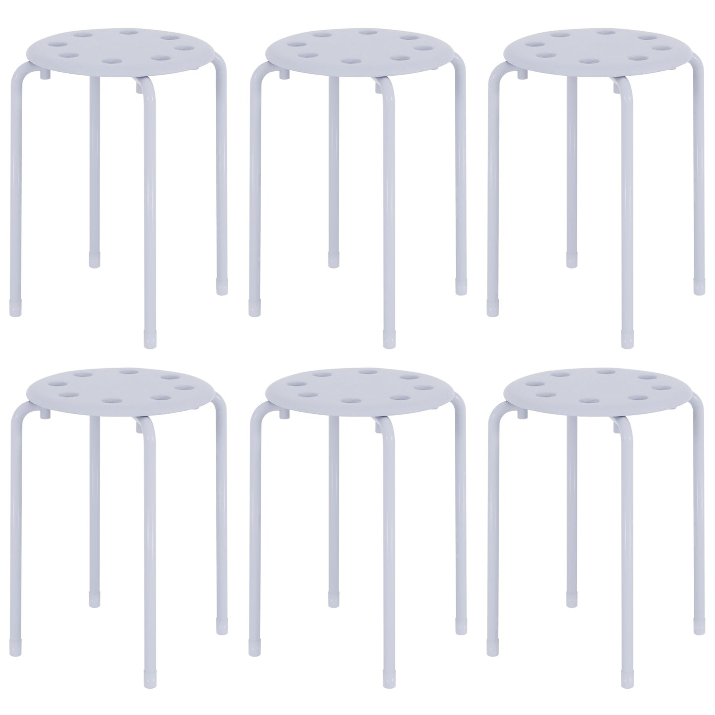 VECELO Stackable Stools Set of 6, 17.7 Inch Standard Height, Portable Plastic Colourful Decoration Stools for School Classroom and Office, No Assembly Required, White
