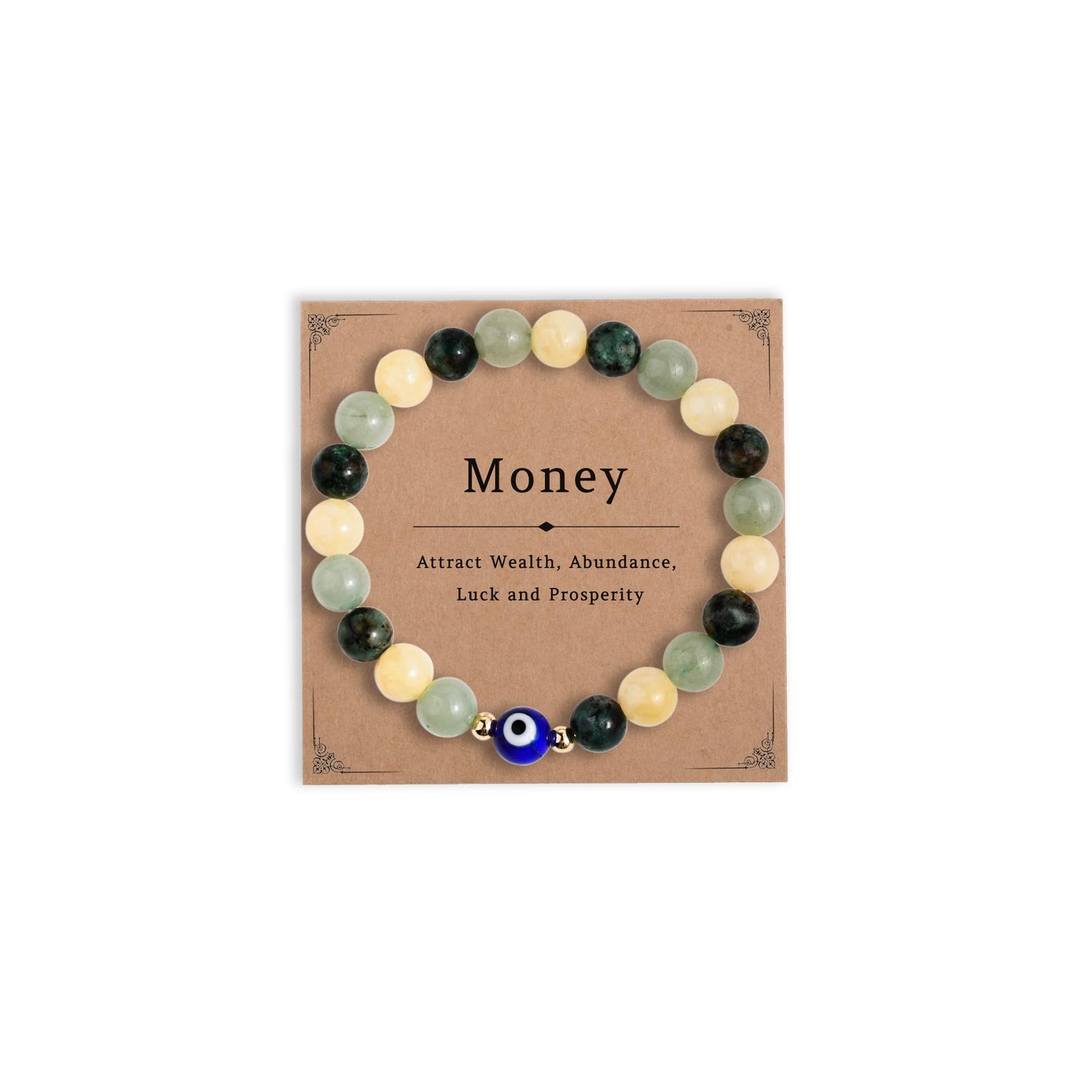 DLYFNVEV Money Attraction Bracelet Wealth Luck Fengshui Green Aventurine Evil Eye Protection Beaded Healing Crystal Natural Stone Jewelry Gifts For Women Yellow Topaz African Turquoise