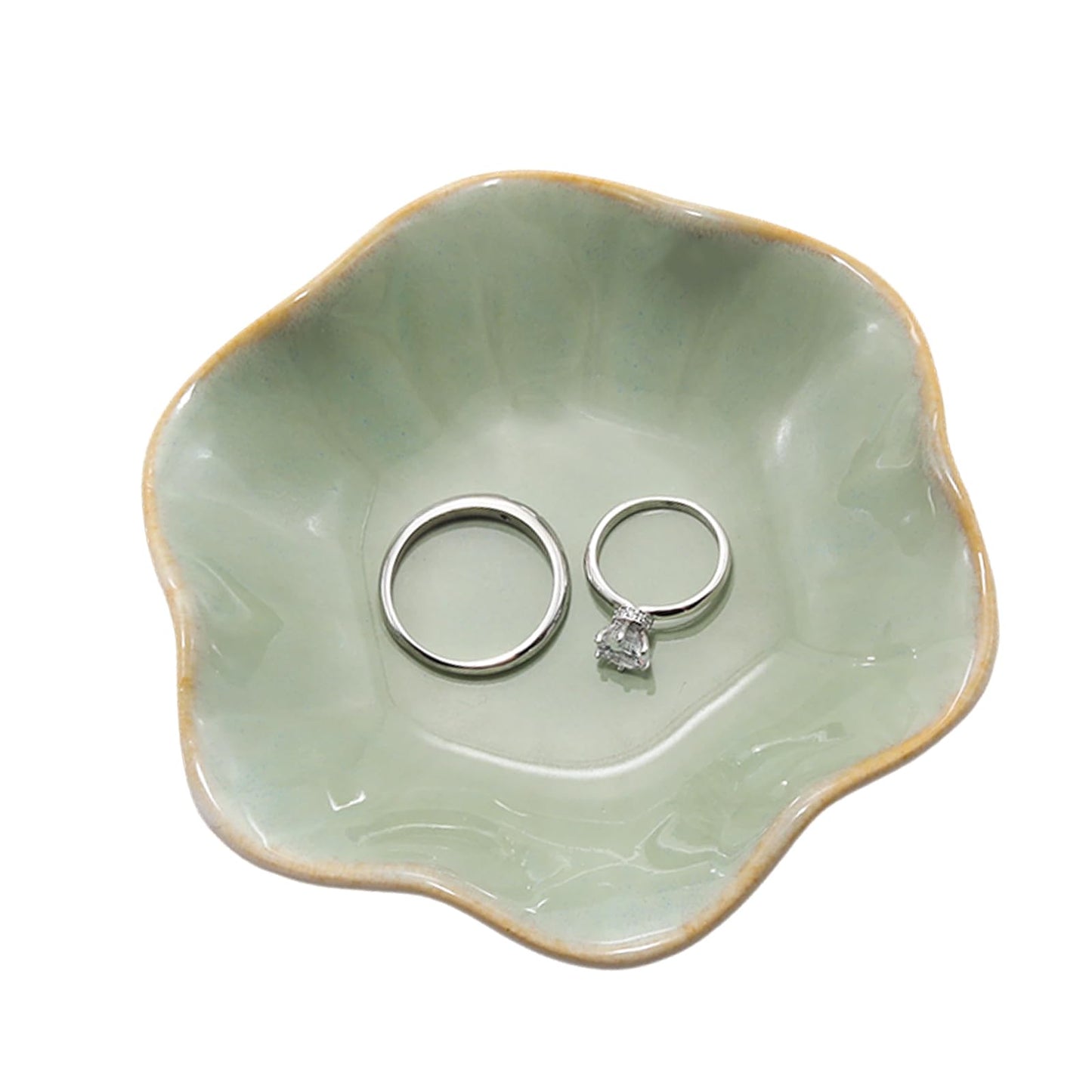 YUYUDEHM Ceramic Trinket Dish, Jewelry Dish Tray, Ceramic Ring Dish, Small Trinket Tray for Earrings Rings Necklaces Watch Keys (Green)