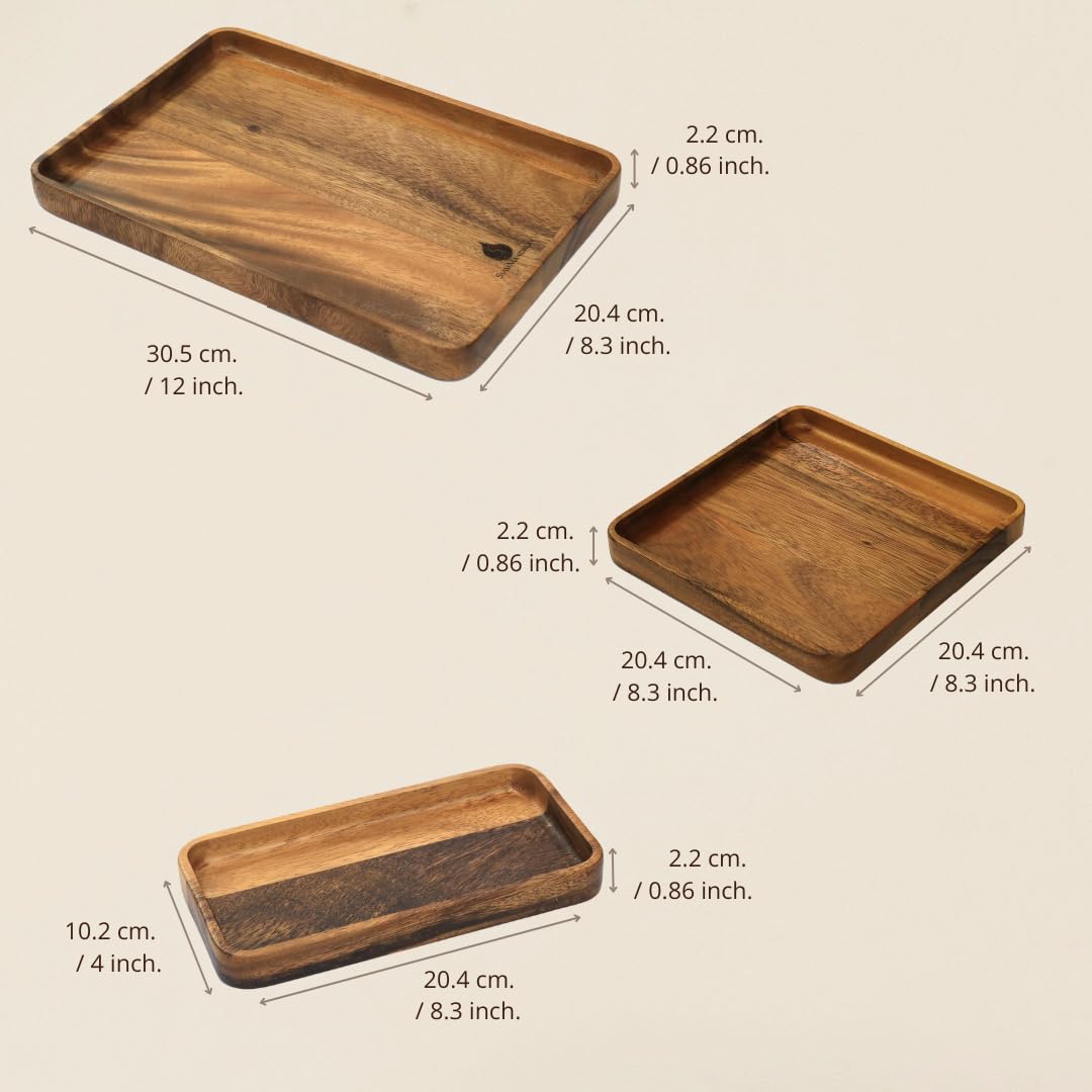 Premium Wooden Stackable Modular Desk Organizer Tray: Set of 6-Pieces Nested Acacia Wood Storage Trays for Office, Kitchen, and Home Organization in Contemporary Style