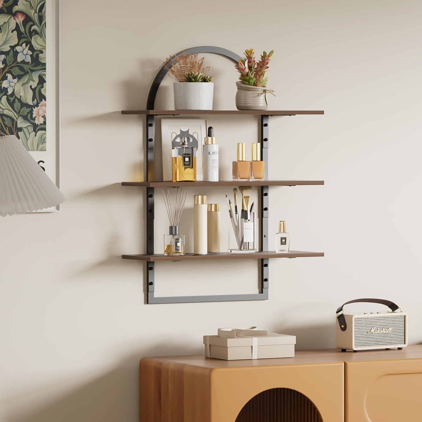 InnJoey Floating Shelf for Wall - 3 Tier 24"x 31.5" Shelves for Room Wall for Bathroom, Bedroom, Toilet, Kitchen, Living Room, Office, Rustic Brown