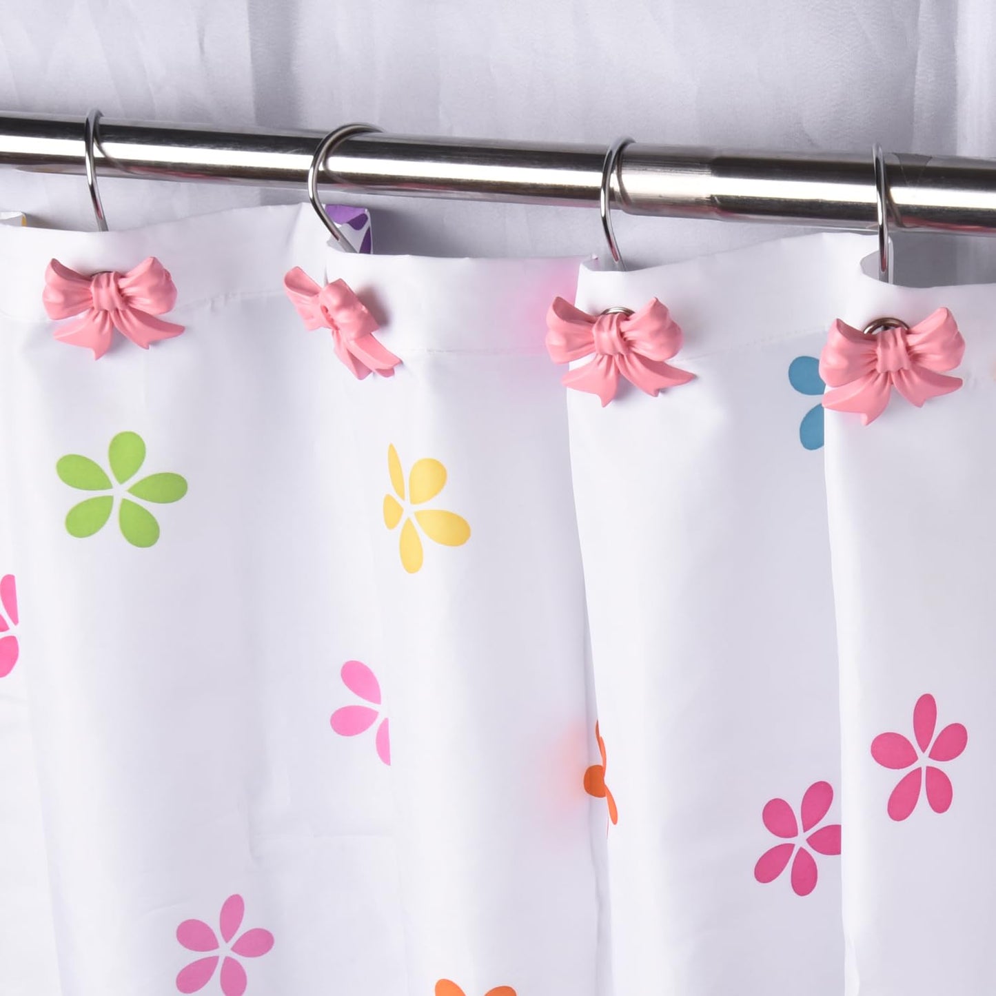 12pcs Bow Knot Shower Curtain Hooks,Home Decorative Shower Curtain Rings for Bathroom,Resin Shower Curtain Hangers Bathroom Accessories (Pink)