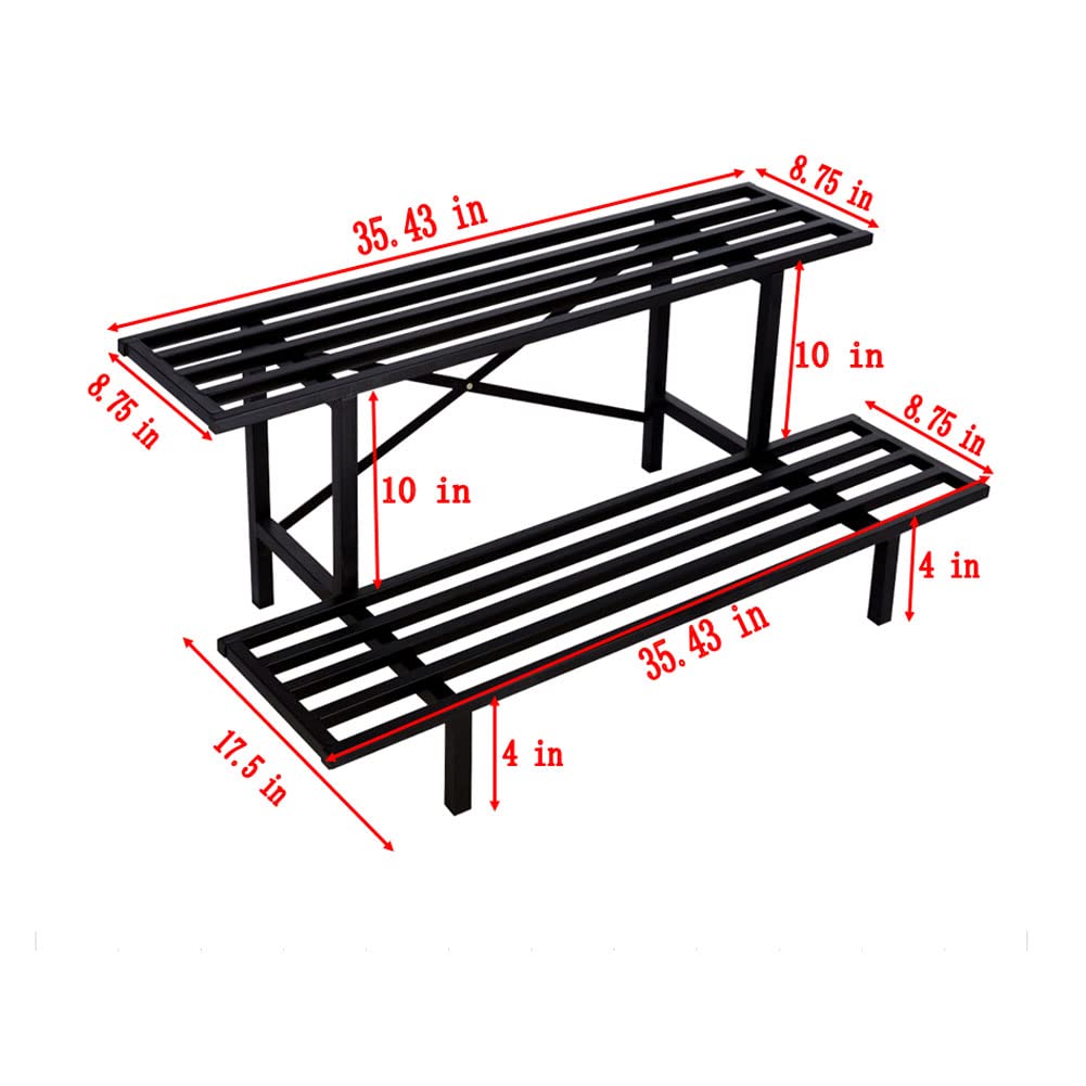 Zhongma 2 Tier Sturdy Metal Plant Stand Heavy Duty Plant Holder for Home Indoor and Outdoor, L35.43 x W17.5 x H14 inch, 440 LBS Capacity & Heavy Duty Construction.