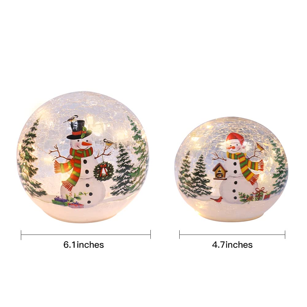 PHITRIC Christmas Decorations Indoor, 3 pcs Sparkling Snowman Globes with LED Lights and Timer, Tabletop Xmas Decor for Fireplace, Table, Home Decor Indoor