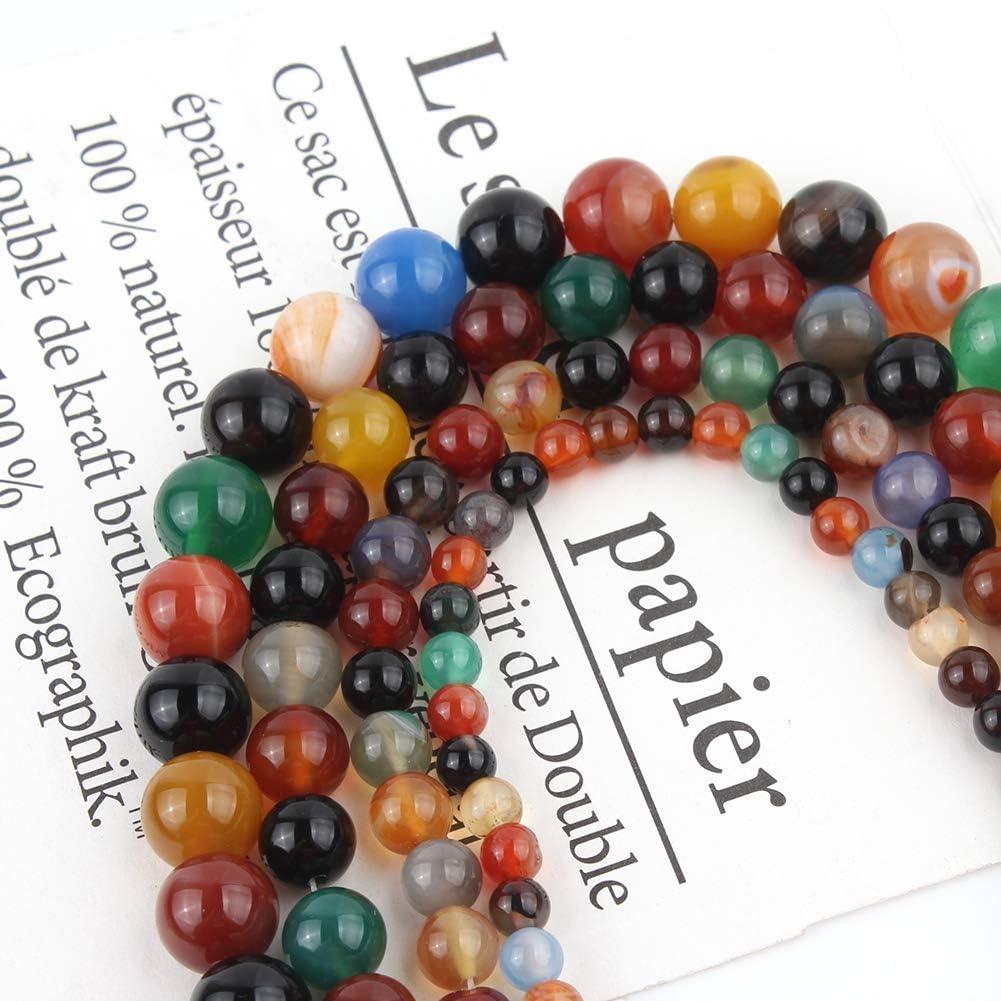6mm Natural Multicolor Agate Beads for Jewelry Making Round Loose Gemstone Stones 1 Strand 15 Inch (About 60-63 pcs)