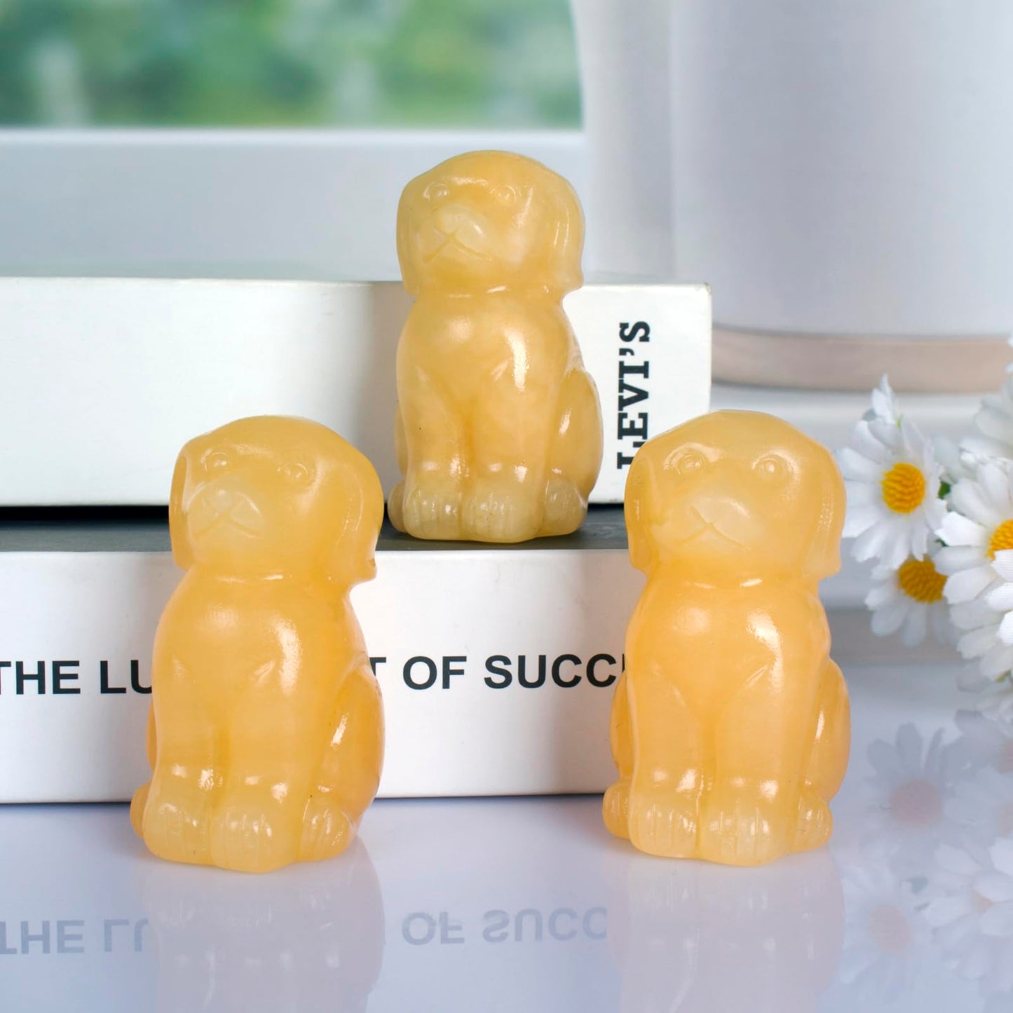 Ytbeoxk Hand-Carved Natural Yellow Jade Crystal Dog Sculpture for Spiritual Healing Energy Stone Feng Shui Wealth Protection Figurine Home Office Desk Decor Unique Gift for Pet Lovers Birthday.