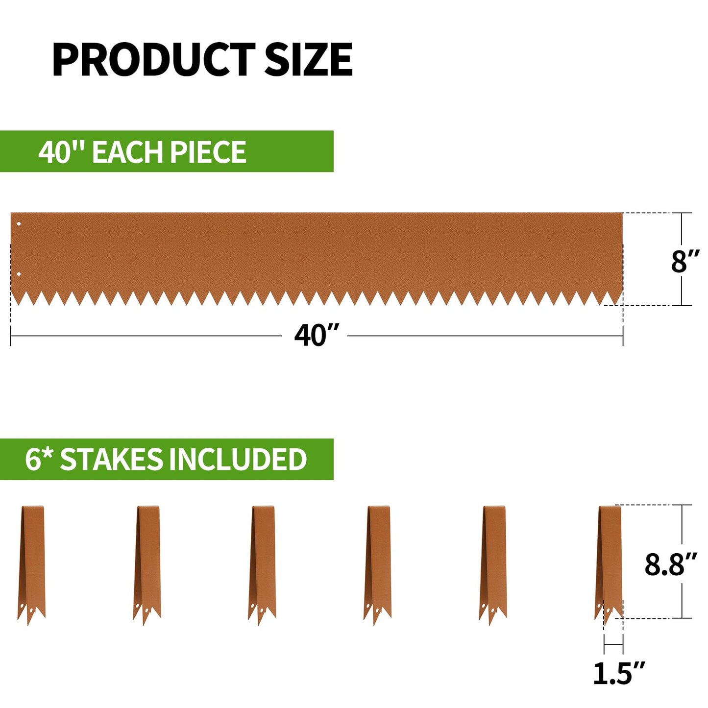 HONYTA Steel Landscape Edging, 40 x 8in Metal Landscape Edging, Hammer-in Bendable Metal Garden Edging Border Separator Strips, Heavy Duty Lawn Edging with 6 Clips Edge for Flower Bed Lawn Yard (20Ft)