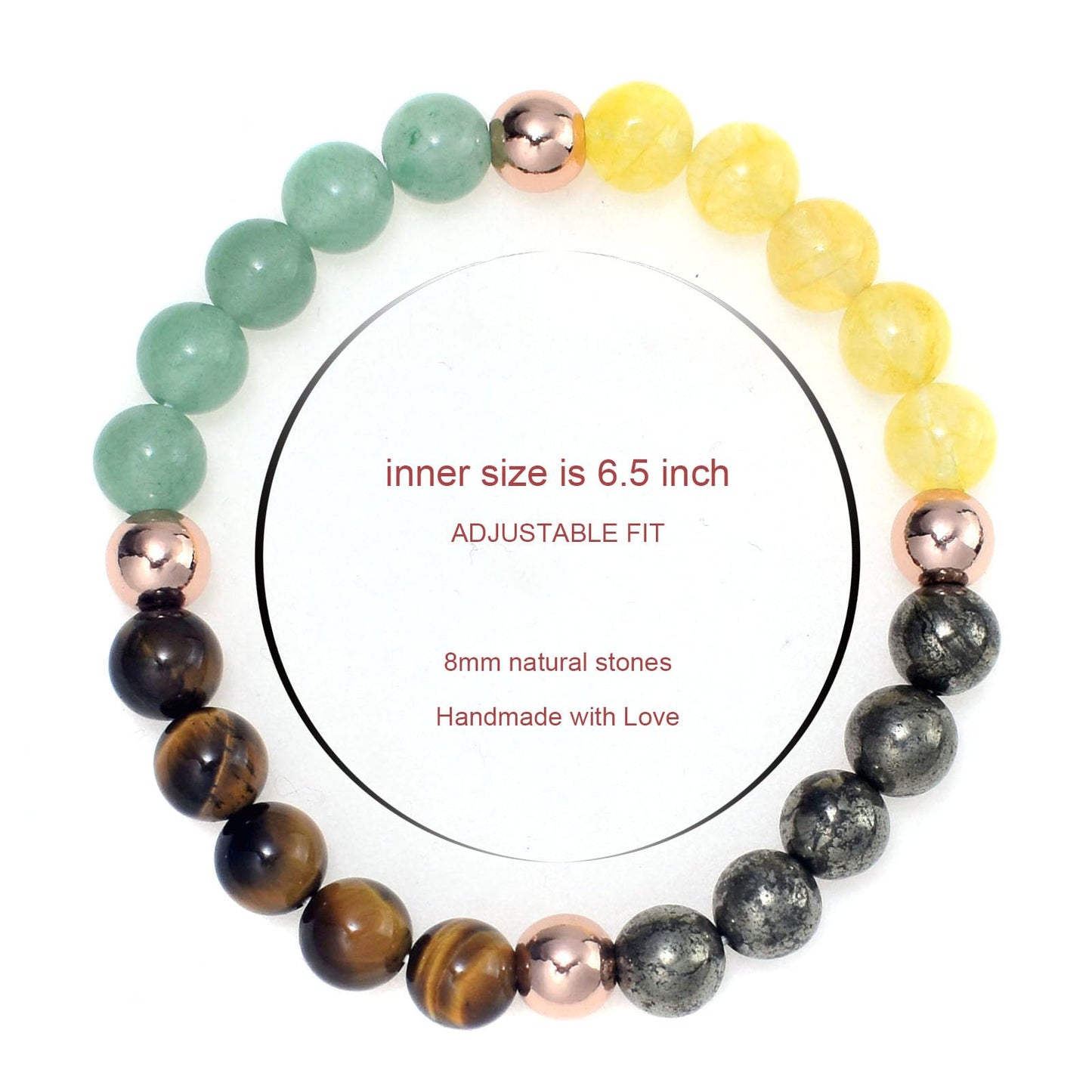 Ayriwoyi Feng Shui Citrine Bracelet Healing Crystal Bracelet For Women Men Green Aventurine Pyrite Tiger Eye Stone Beaded Bracelets Money Attraction