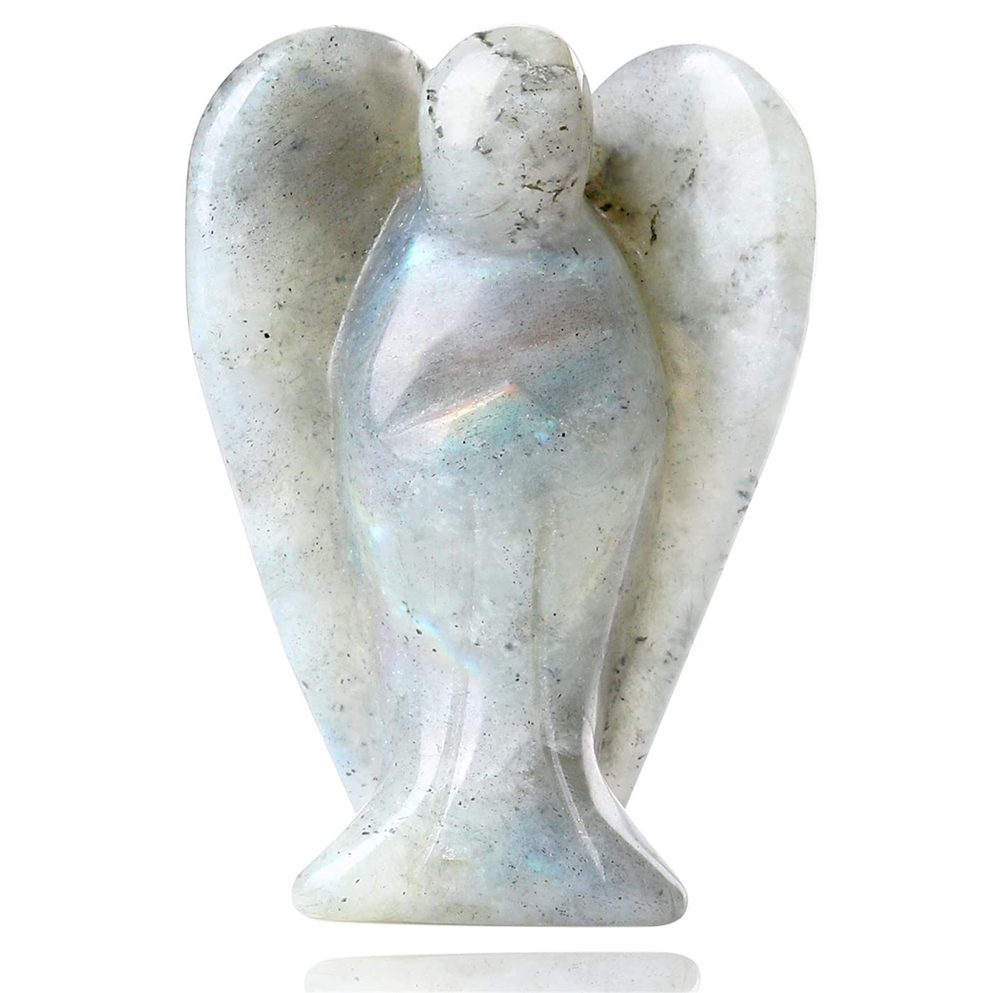 YATOJUZI 2" Crystal Angel Decor Labradorite Healing Polished Gift Stone Sculpture Statue Hand Carved Cute Figurines Gemstone Reiki Home Room Office Desk Decoration Guardian Angels Gifts for Women Men
