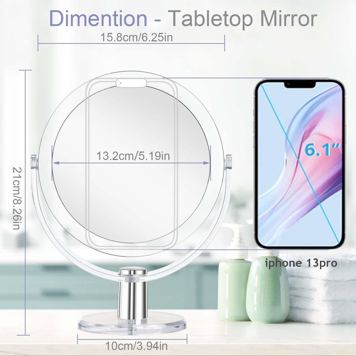 CLSEVXY Vanity Makeup Mirror with Stand, 1X/15X Magnification Double Sided 360 Degree Swivel, Portable Table Desk Counter top Magnifying Mirror, Tabletop Mirror for Bedroom or Dorm Room, 6.25 Inch