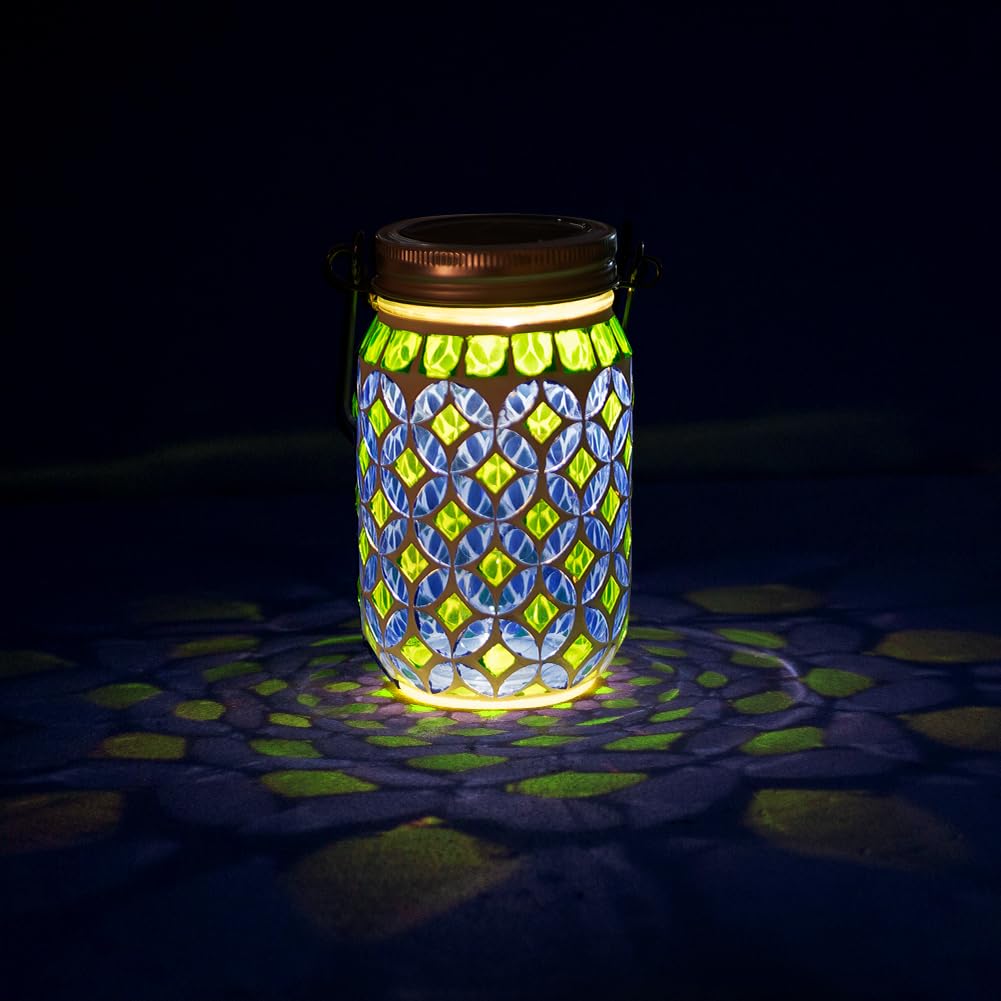 Stargarden Mosaic Solar Lantern , Outdoor Hanging Lantern Waterproof Table Lamp Mosaic Night Light for Tree, Garden, Patio, Yard, Outdoor(Blue Green)
