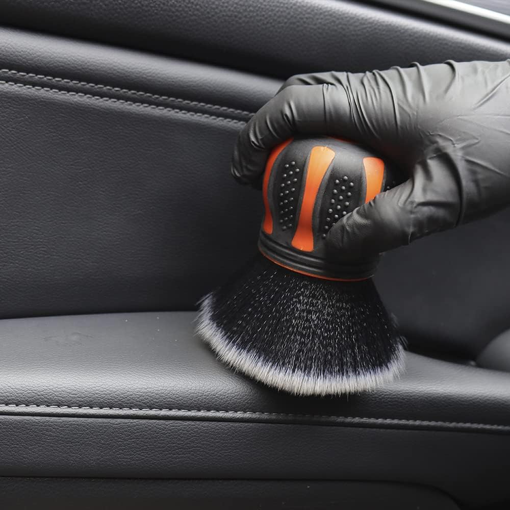 SPTA Ultra Soft Detailing Brush, Car Detail Brush, Orange Handle XL Synthetic Brush - Ultra Soft Bristles, Comes with Storage Rack, Covers Large Area Inside or Outside Vehicles