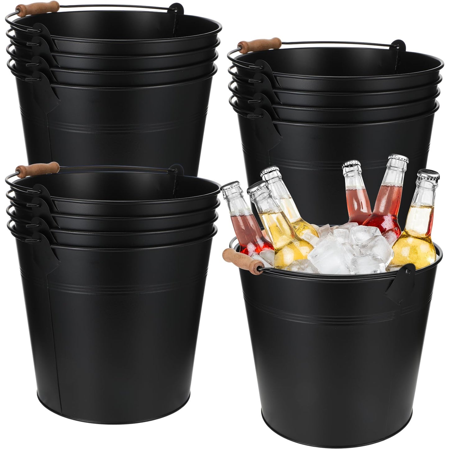 Didaey 12 Pcs Large Galvanized Metal Buckets with Handle 10 Inch Heavy Duty Stainless Steel Pails Round Pail for Party Wedding, Crafts, Utensils, Table Centerpieces (Black)