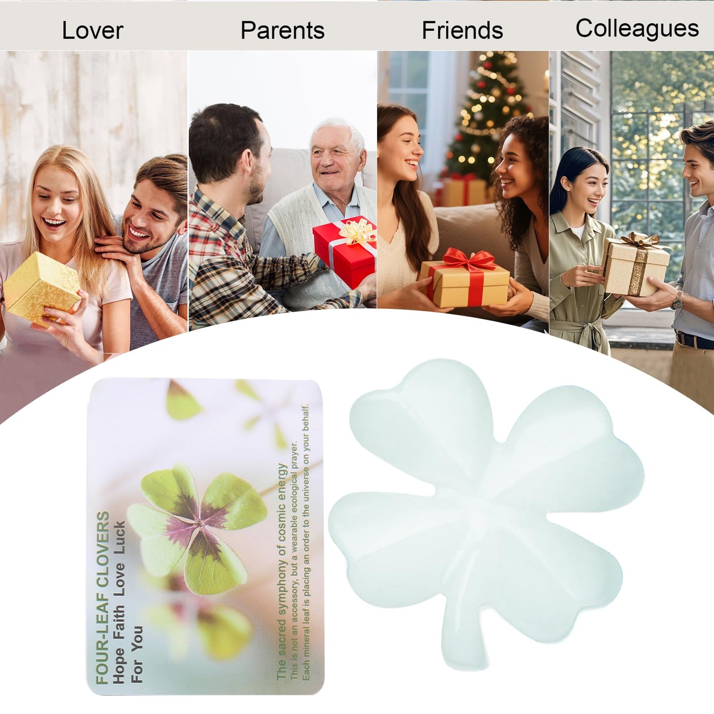 Hguxmcu Natural White Jade Four Leaf Clover - Feng Shui Lucky Crystal for Love Positivity, Polished Healing Stone Decor, Birthday Gift for Her Gift for Women Men