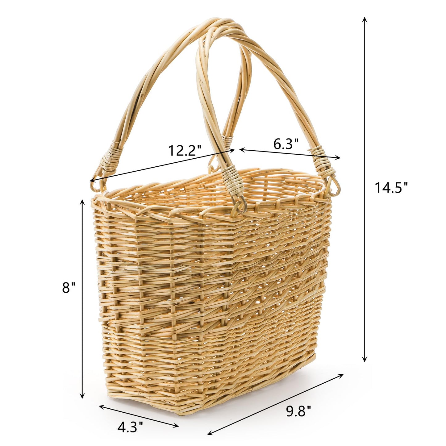 ZEAYEA Wicker Picnic Basket with Handle, Oval Woven Willow Basket, Wicker Storage Gift Basket for Easter, Halloween, Christmas, Egg and Flower Gathering