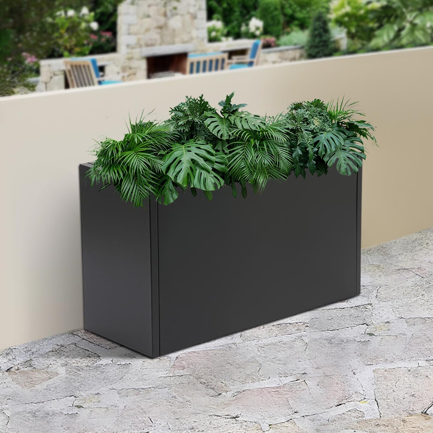 Ginelm 38”L x 15”W x 15”H Metal Long Planter Box for Outdoor Plants Large Rectangular Planter Boxs Spliced Flower Pot for Flowers Garden