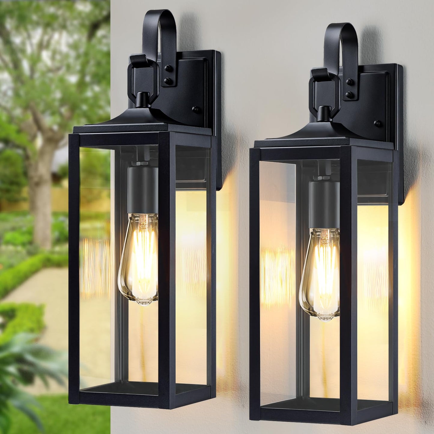 MYHXQ 18'' Large Outdoor Wall Lights 2 Packs, Modern Black Exterior Lighting Fixtures, Waterproof Outdoor Sconces Porch Light for House Wall Mount, Farmhouse Wall Lanterns for Front Door, Garage