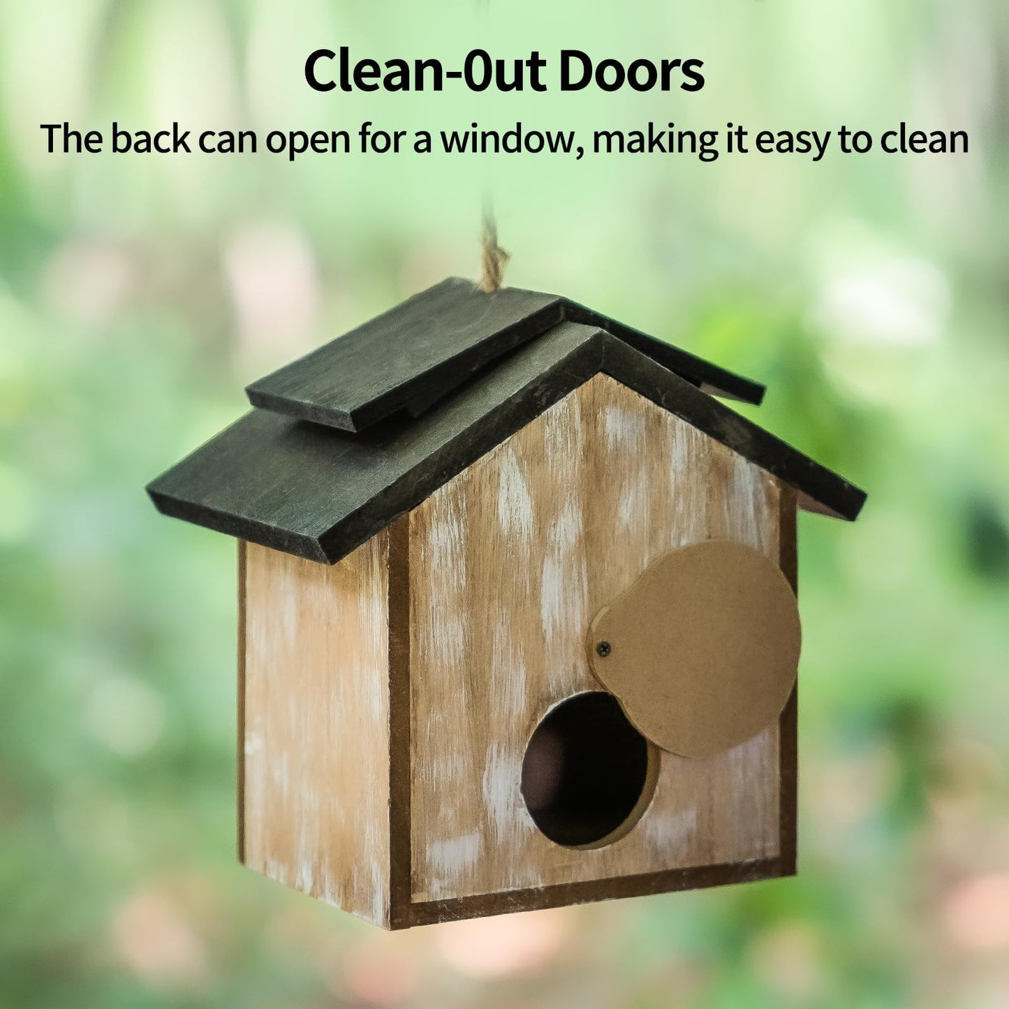 Topadorn Wooden Bird House Hanging Outdoor,Eco Friendly Materials and Decorative with Leaves Printed