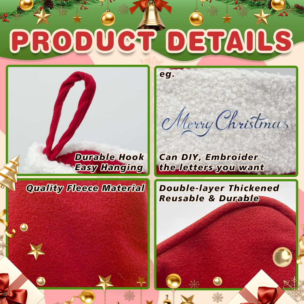 LinaGarten 4 Pack Christmas Stockings 20 Inches Large Merry Christmas Stocking Holiday Party Decor Hanging Tree Fireplace Mantle Ornaments Decorations (4, Multi-Large)