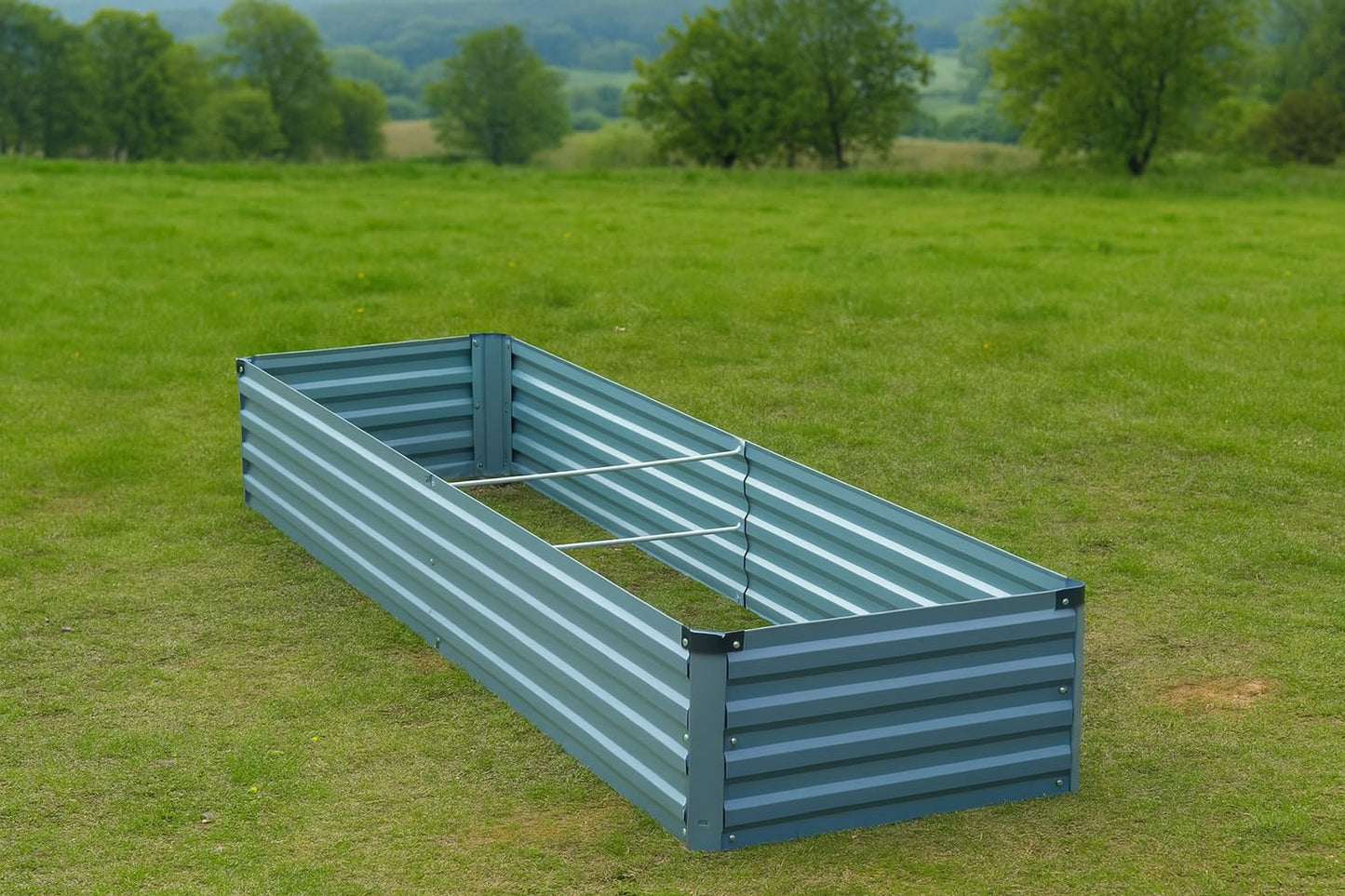 Meberam 2 Pack 8x2x1FT Galvanized Raised Garden Bed Kit, Outdoor Metal Planter Box for Vegetables, Bottomless Rectangular Gardening Bed with Support Rods, Tool-Free Assembly, Gray
