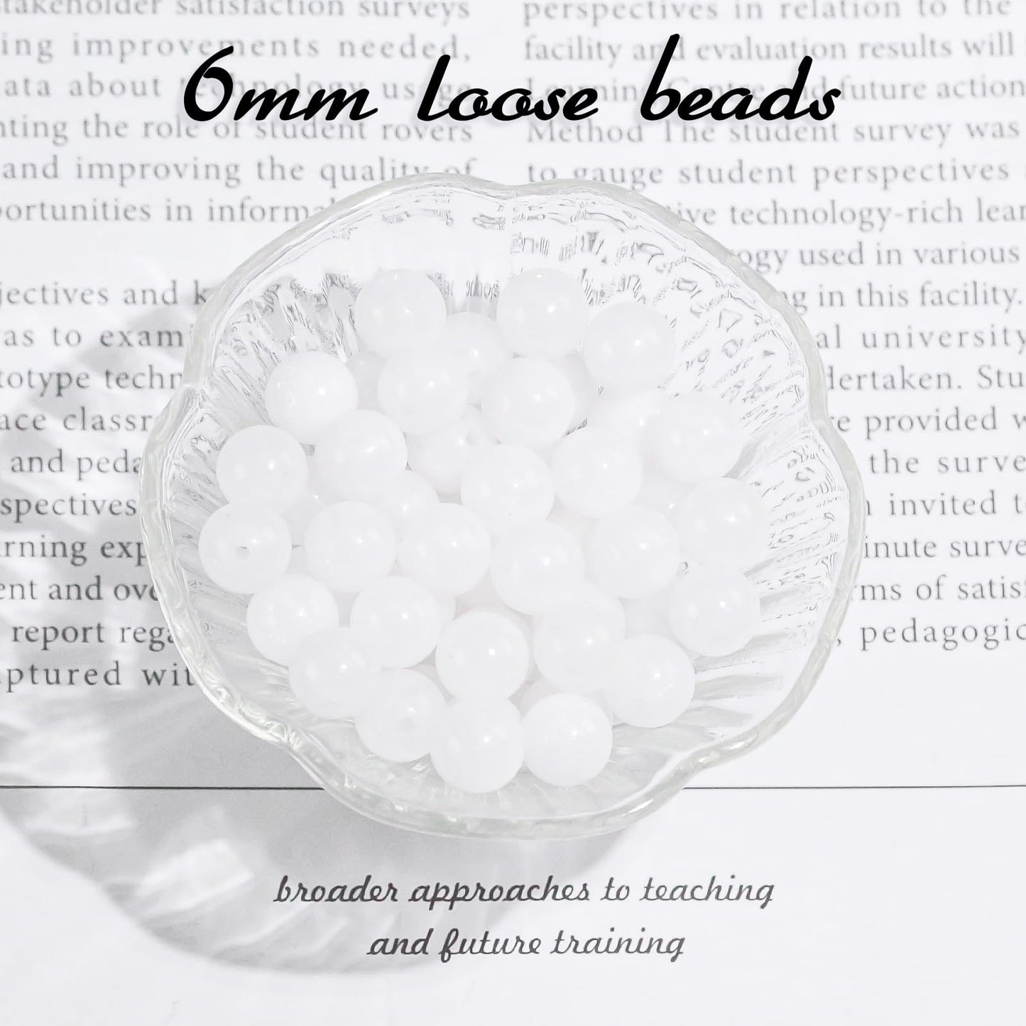 6mm Natural Gemstone Round White Jade Loose Beads for Jewelry Making Bracelets Necklace Earrings Art Craft (60-62pcs/strand)