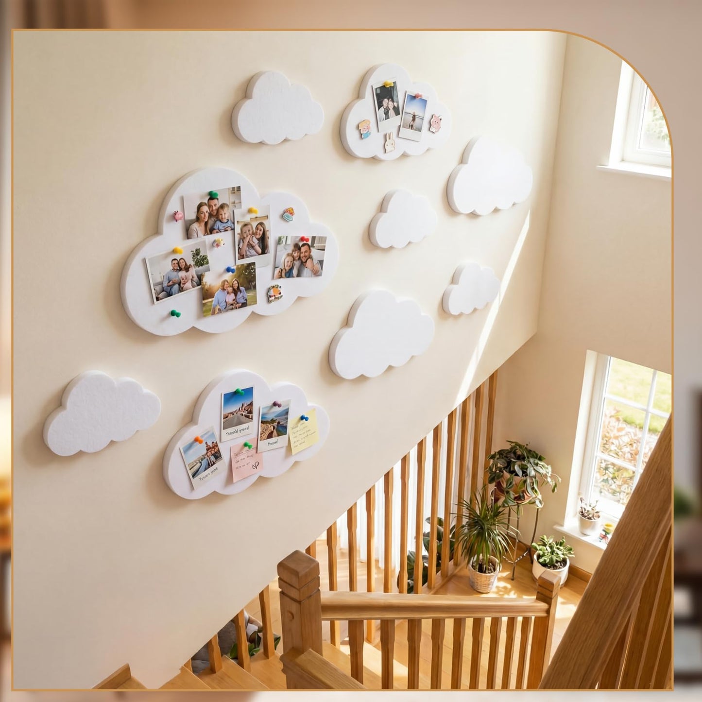 YooNotee 12 Pcs Cloud Felt Wall Decor Self-Adhesive Felt Bulletin Board 10" 9" 7" for Nursery Boho Aesthetic Room Decor Pin Board Wall Hanging for Bedroom Dorm Classroom Playroom