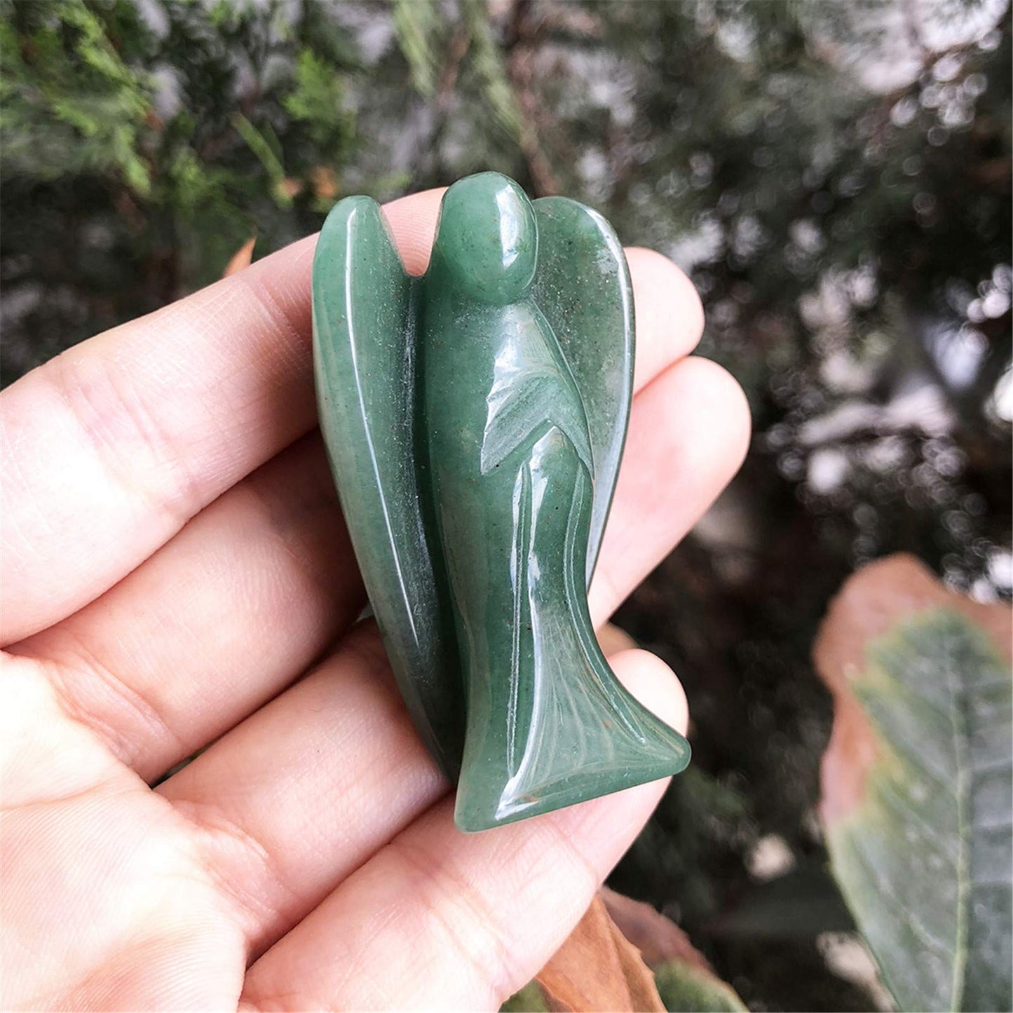 favoramulet 2 Inches Green Aventurine Crystal Pray Guardian Angel Statue, Carved Healing Peace Angel with Wing Figurine Pocket Stone