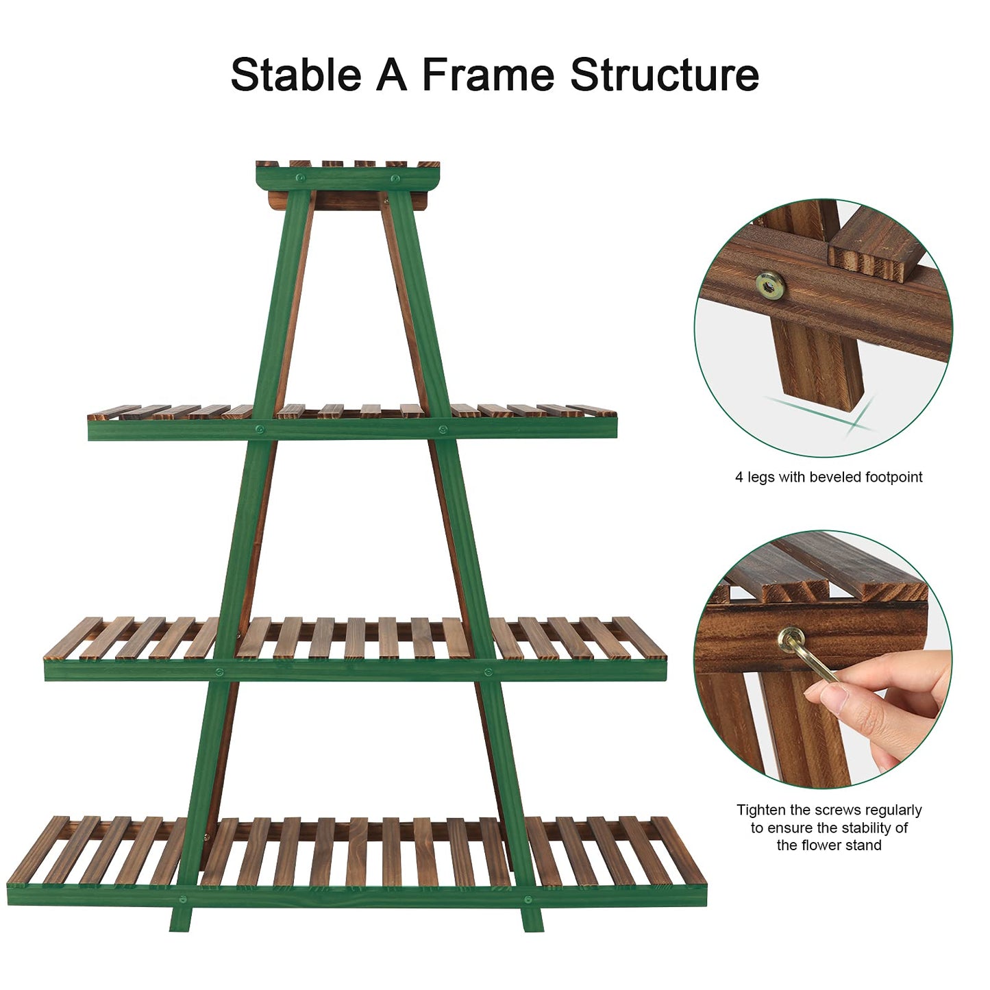 Ufine 4 Tier Wood Plant Stand Indoor Outdoor A Frame Plant Display Shelf for Multiple Plants Flower Pot Holder Rack, Living Room Balcony Patio