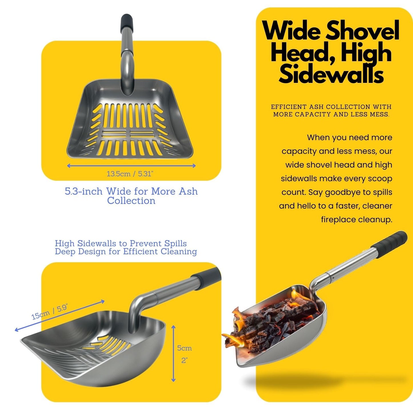 16 to 21-Inch Adjustable Fireplace Shovel – Hollow-Out Ash Sifter for Wood Stove, Fireplace, and Fire Pit, Heat-Resistant Metal Coal Scoop with Ergonomic Handle (1PCS)