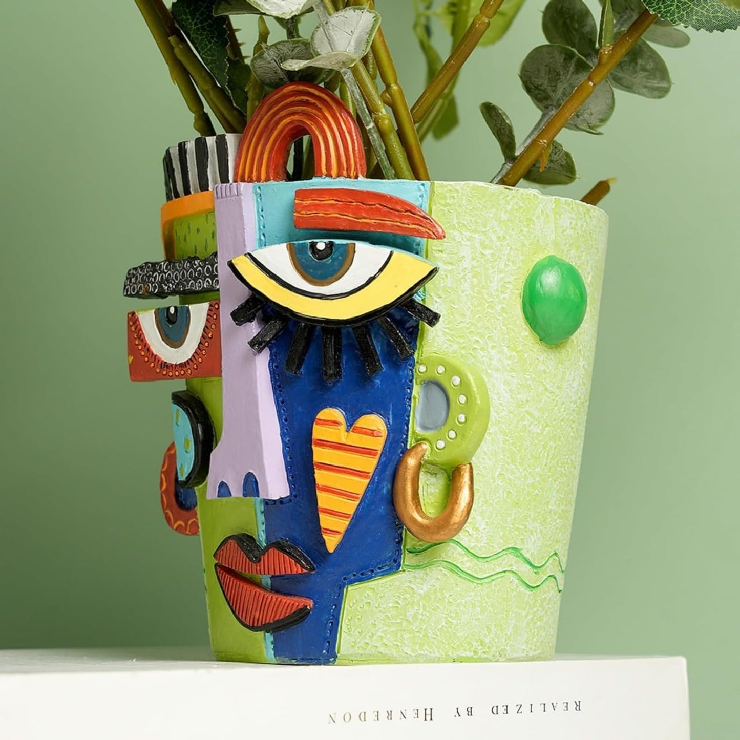BJVF Mint Green Abstract Face Planter Pot/Picasso Flower Pot, Unique Head Planters for Indoor Plants, Abstract Face Decor, Picasso Pots for Home Decor (Large)