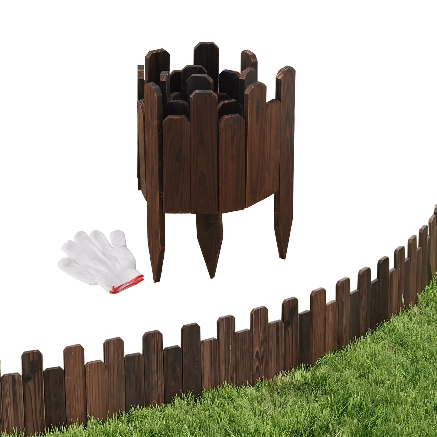 4FT Wooden Garden Edging Border Wood Garden Fence Decorative Landscape Edging Border Outdoor Wood Fence for Yard Tree Flower Bed Edging Borders (1PACK)