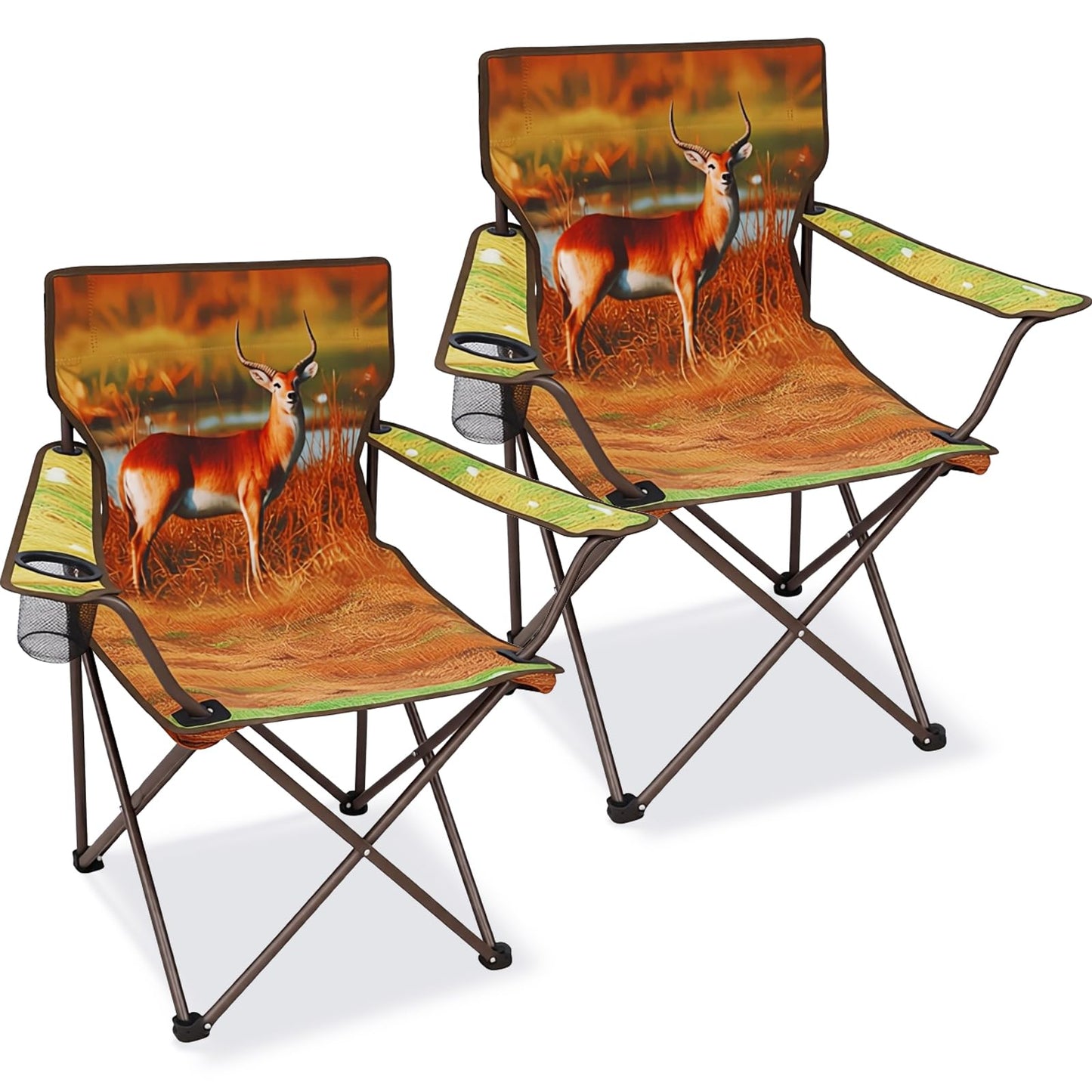 CAMPHILL Camping Chairs 2 Pack with Animal Print,Folding Lawn Chair with Cup Holder & Carry Bag for Outdoor,Sports,Beach,Fishing,Sports